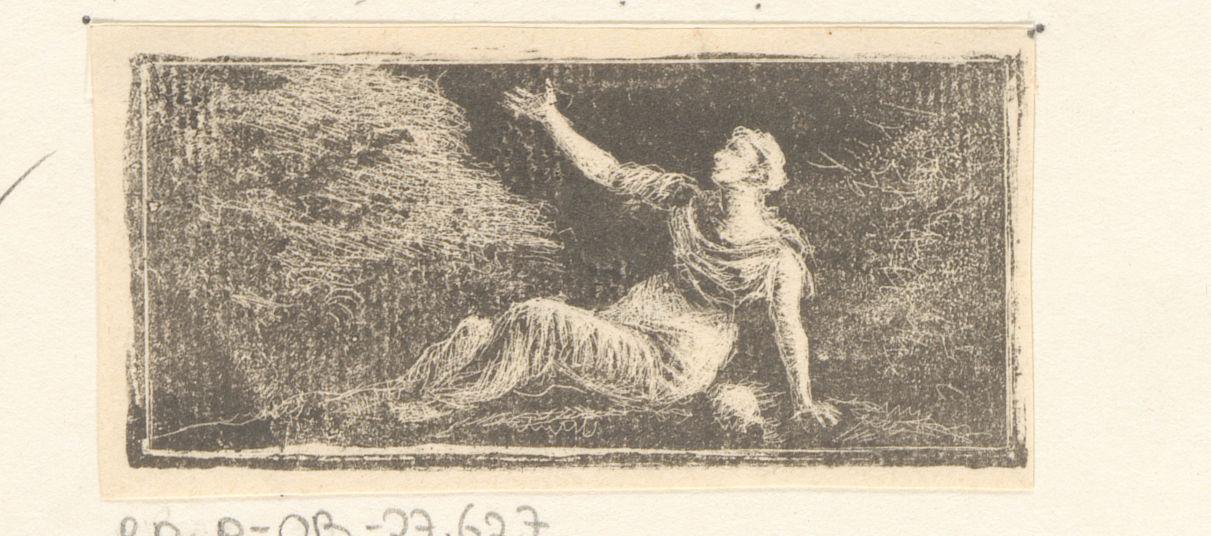 Zittende figuur die haar arm uitstrekt