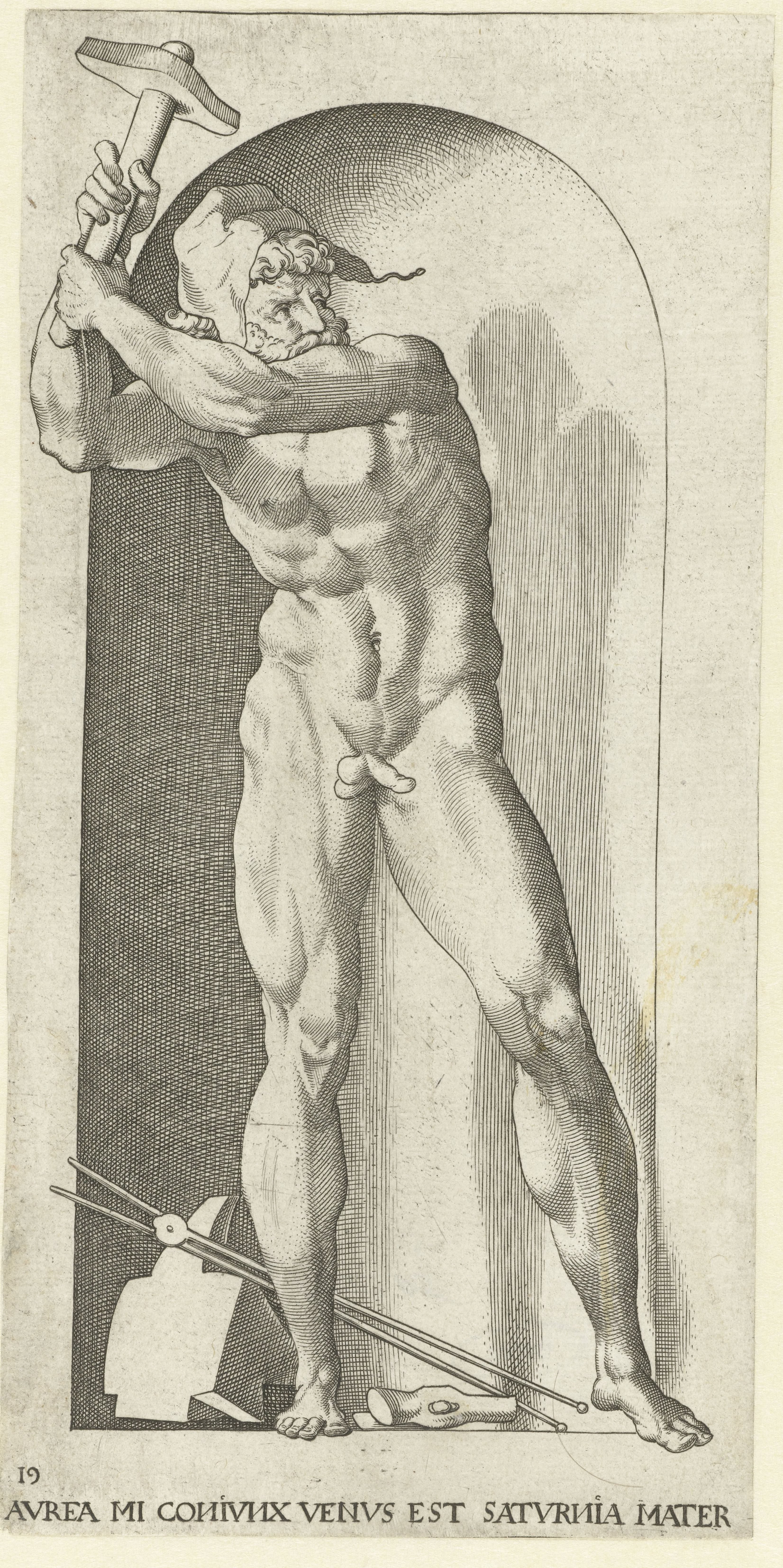 Vulcanus met hamers en aambeeld