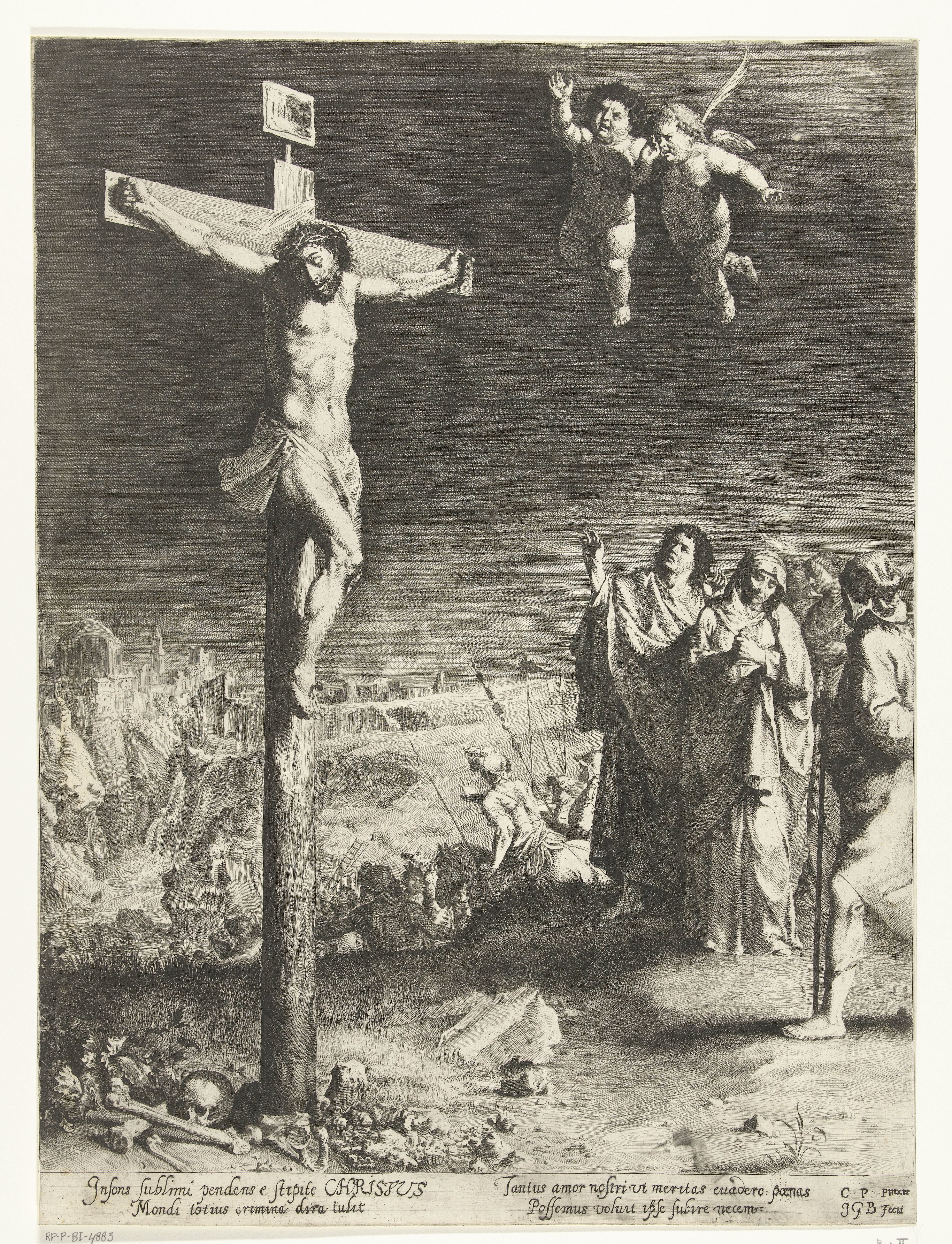 Christus aan het kruis met treurende Maria en Johannes