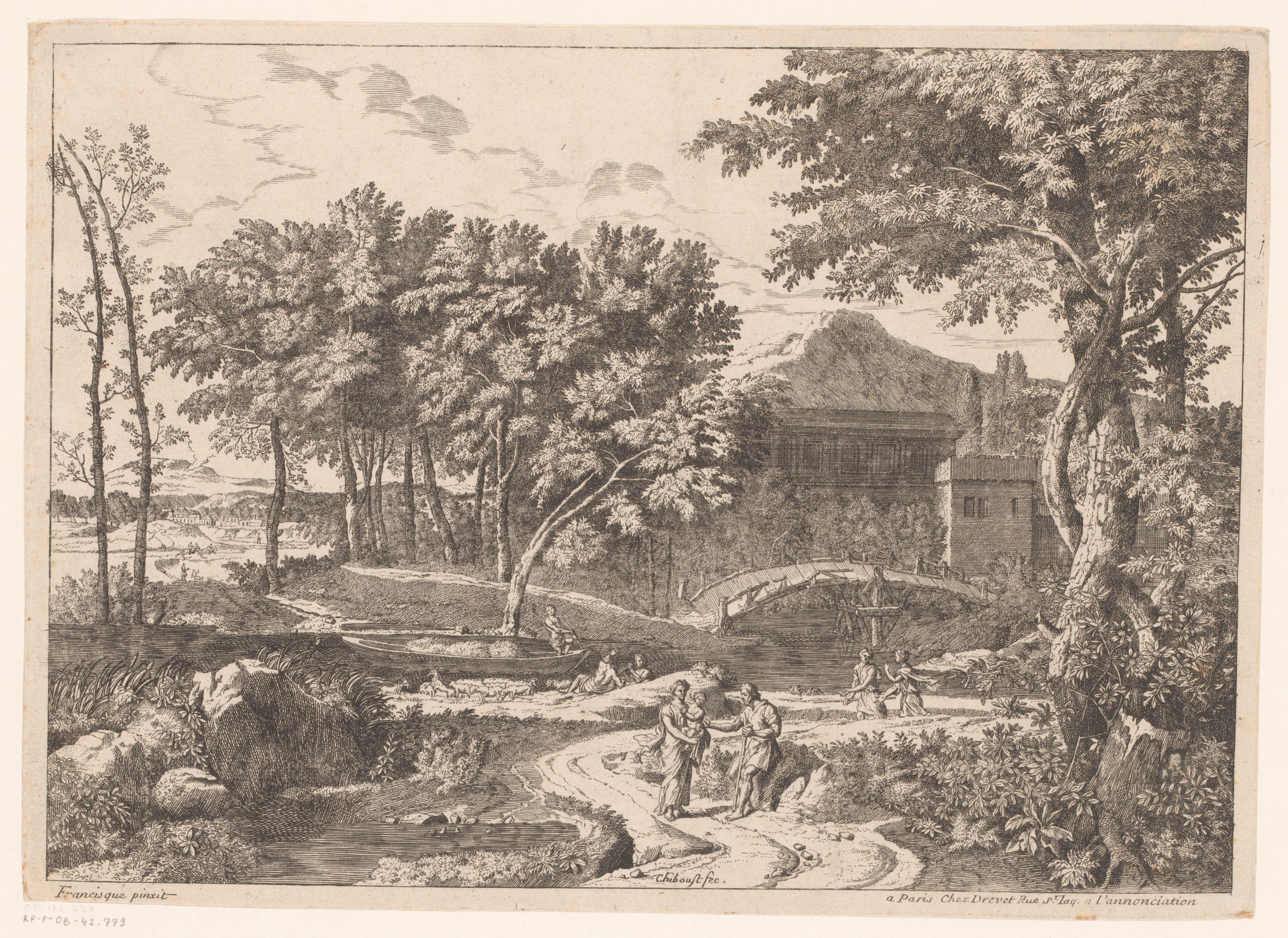 Rivierlandschap met figuren