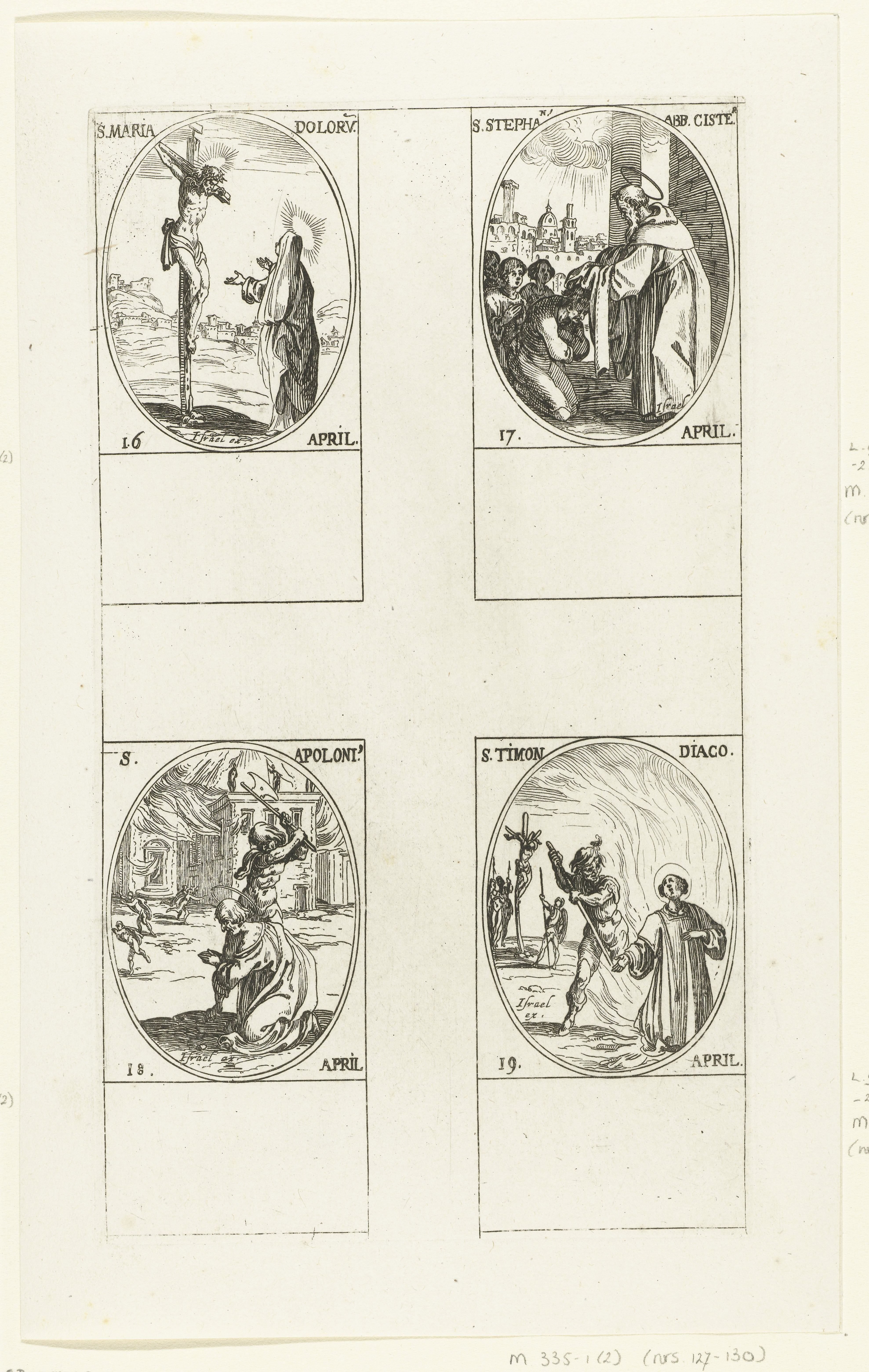 Maria bij het kruis, Heilige Stephanus Harding, Heilige Apollonius de Apologeet, Heilige Timon van Korinte (16-19 april)