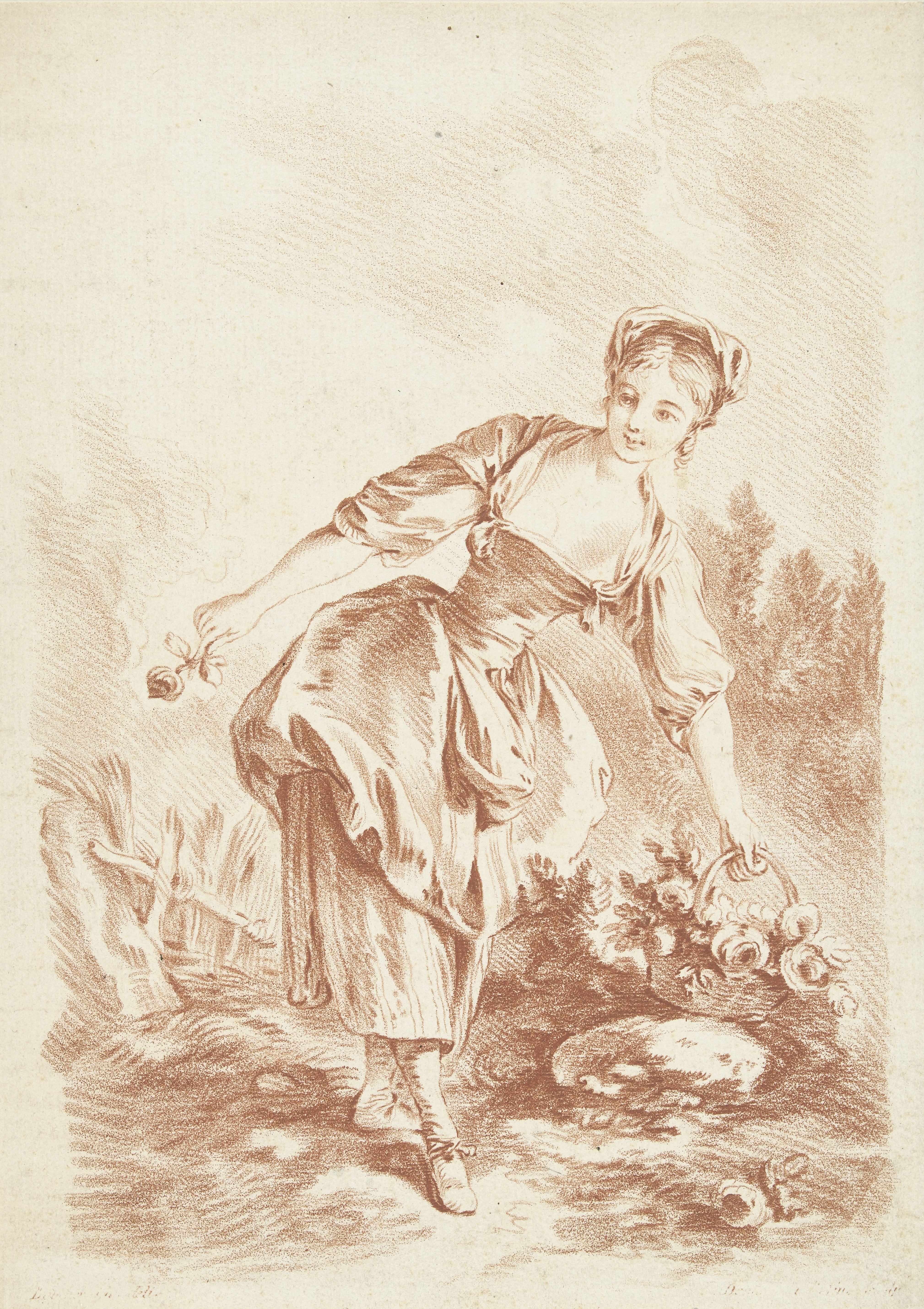 Jonge vrouw met bloemenmand