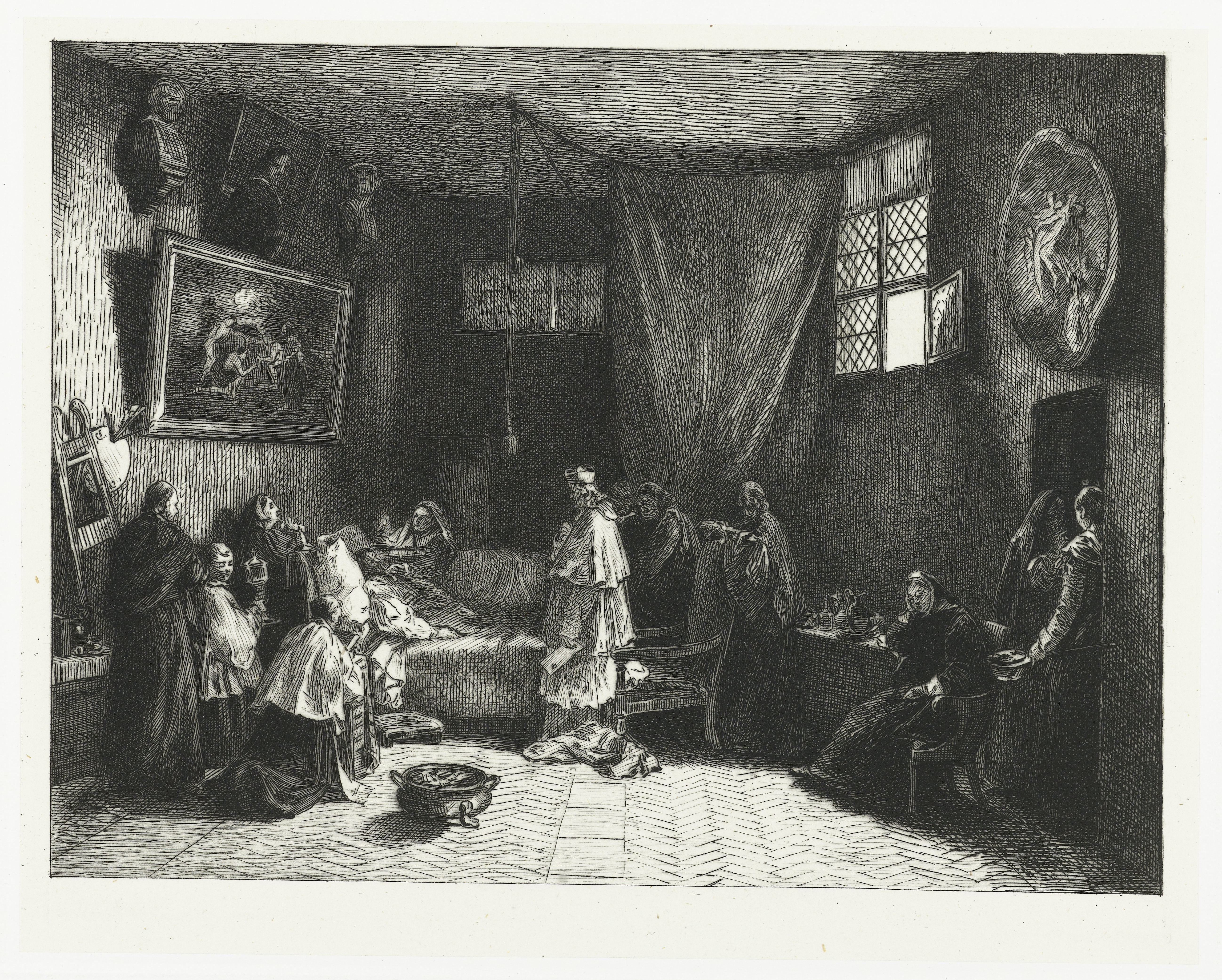 Sterfbed van Poussin in atelier