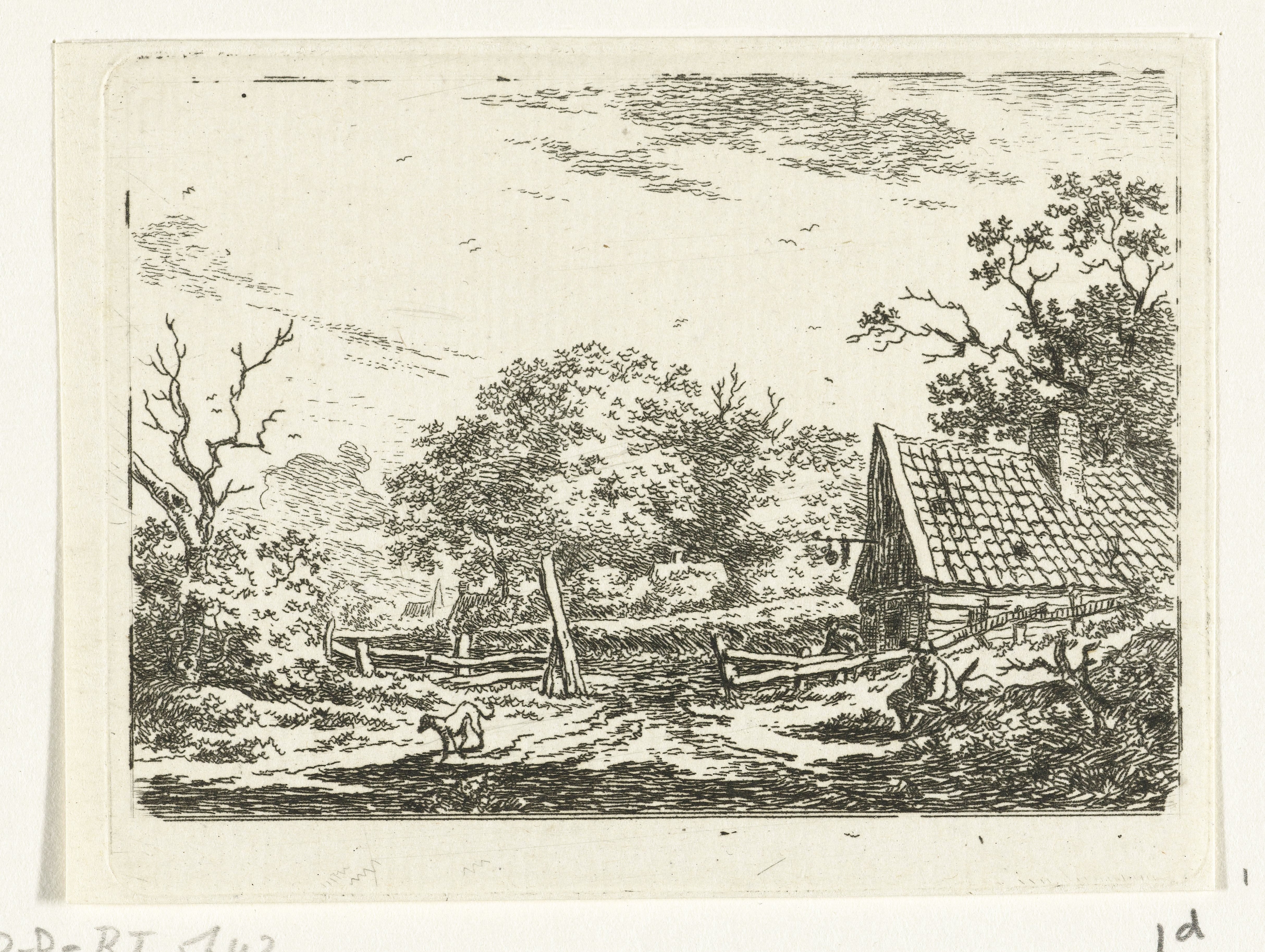 Landschap met zittende man en hond