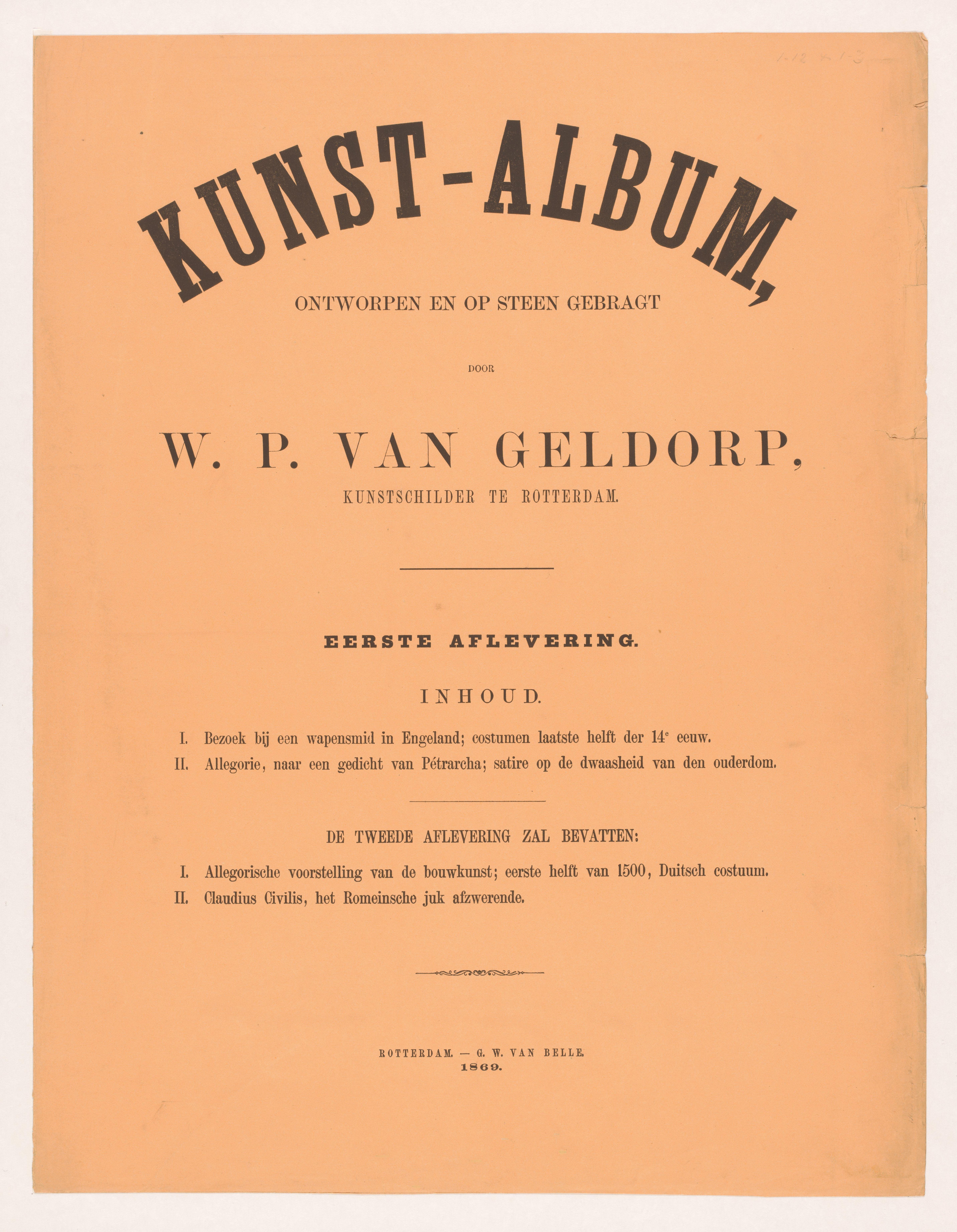 Omslag voor Kunst-Album door W. P. van Geldorp eerste aflevering 1869