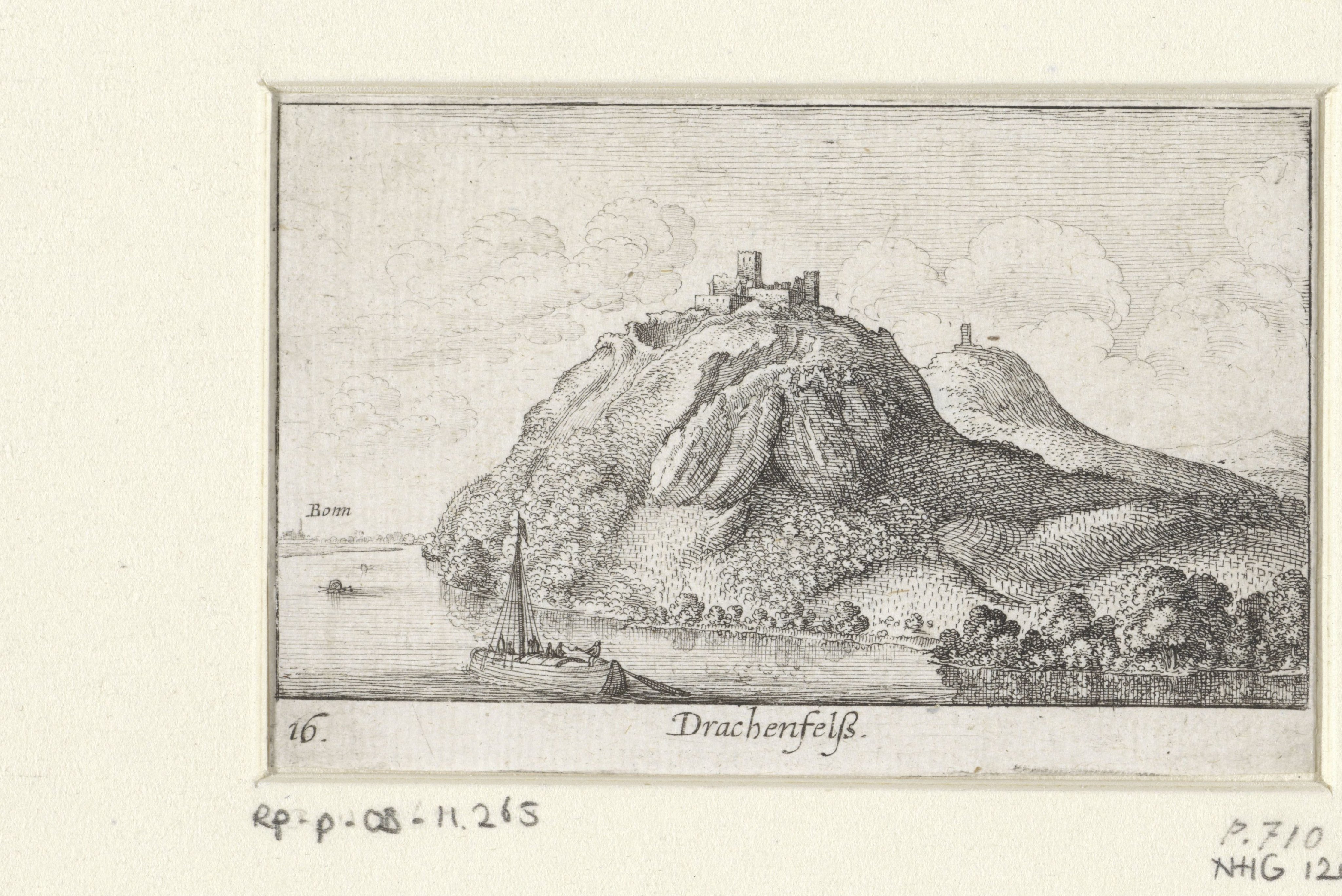 Gezicht op de Drachenfels aan de Rijn