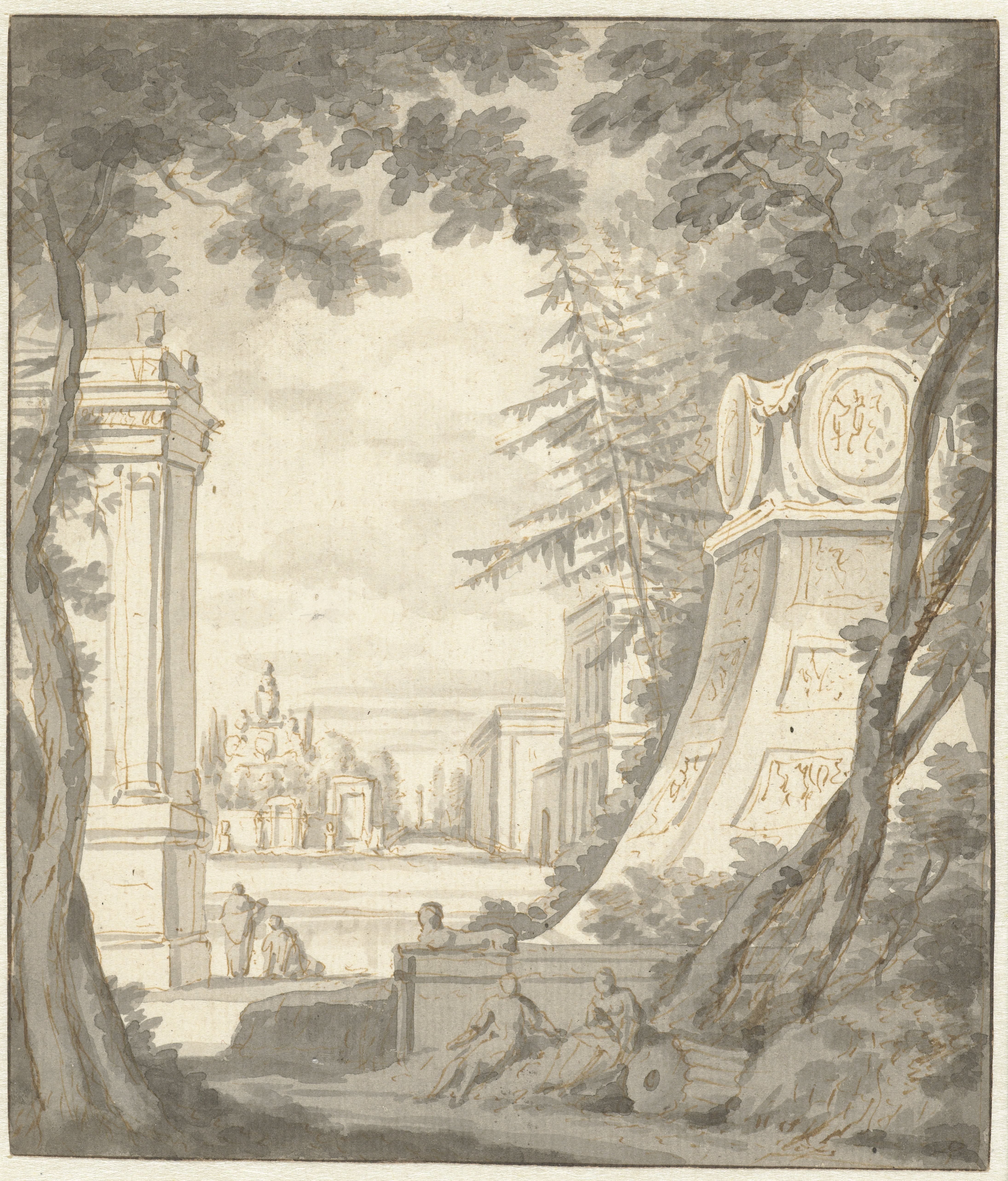 Park Landscape with Monuments and Classical Architecture