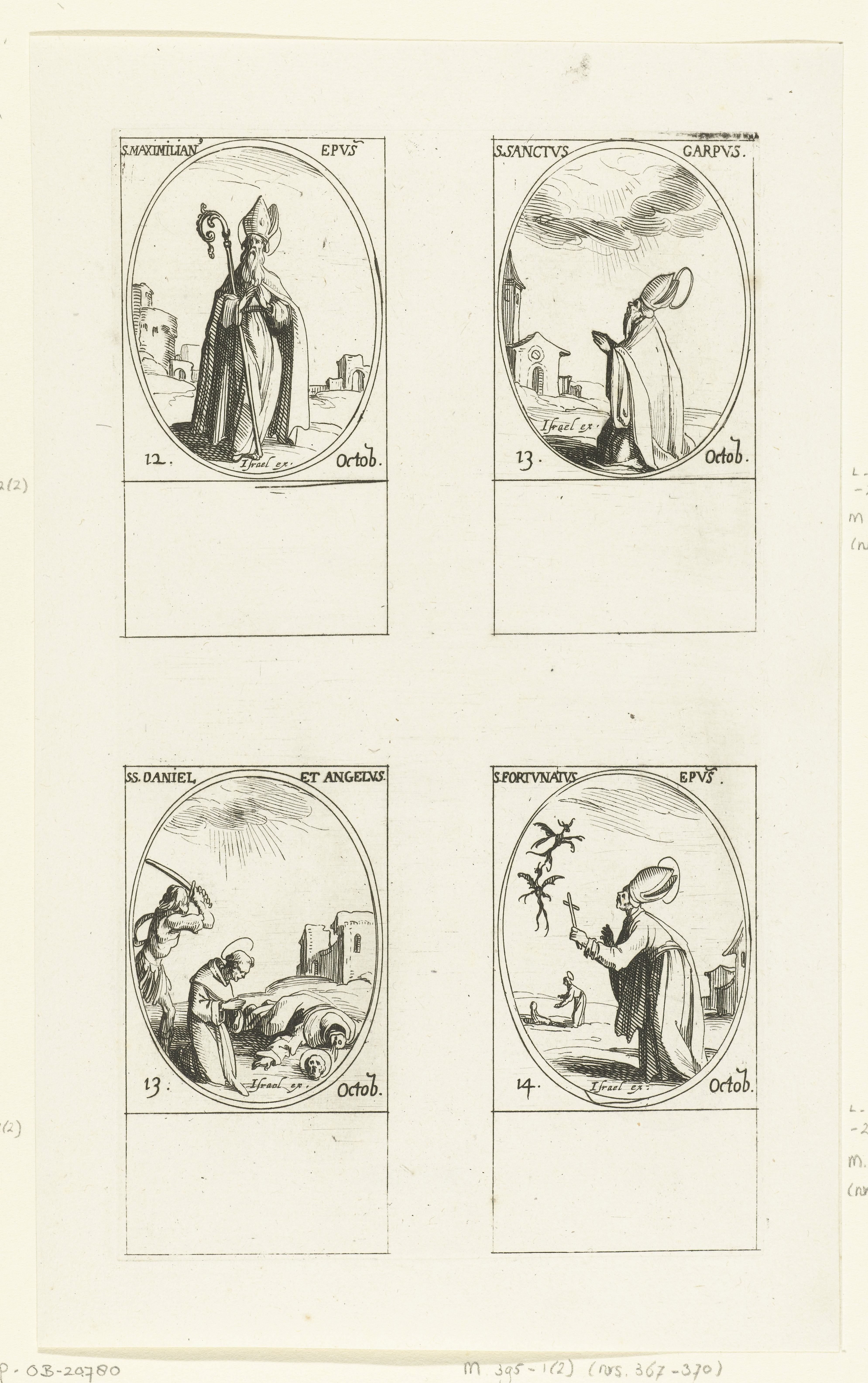 Heilige Maximilianus van Pongau, Heilige Garpus, Heilige Daniël en Heilige Angelus, Heilige Fortunatus van Todi (12-14 oktober)