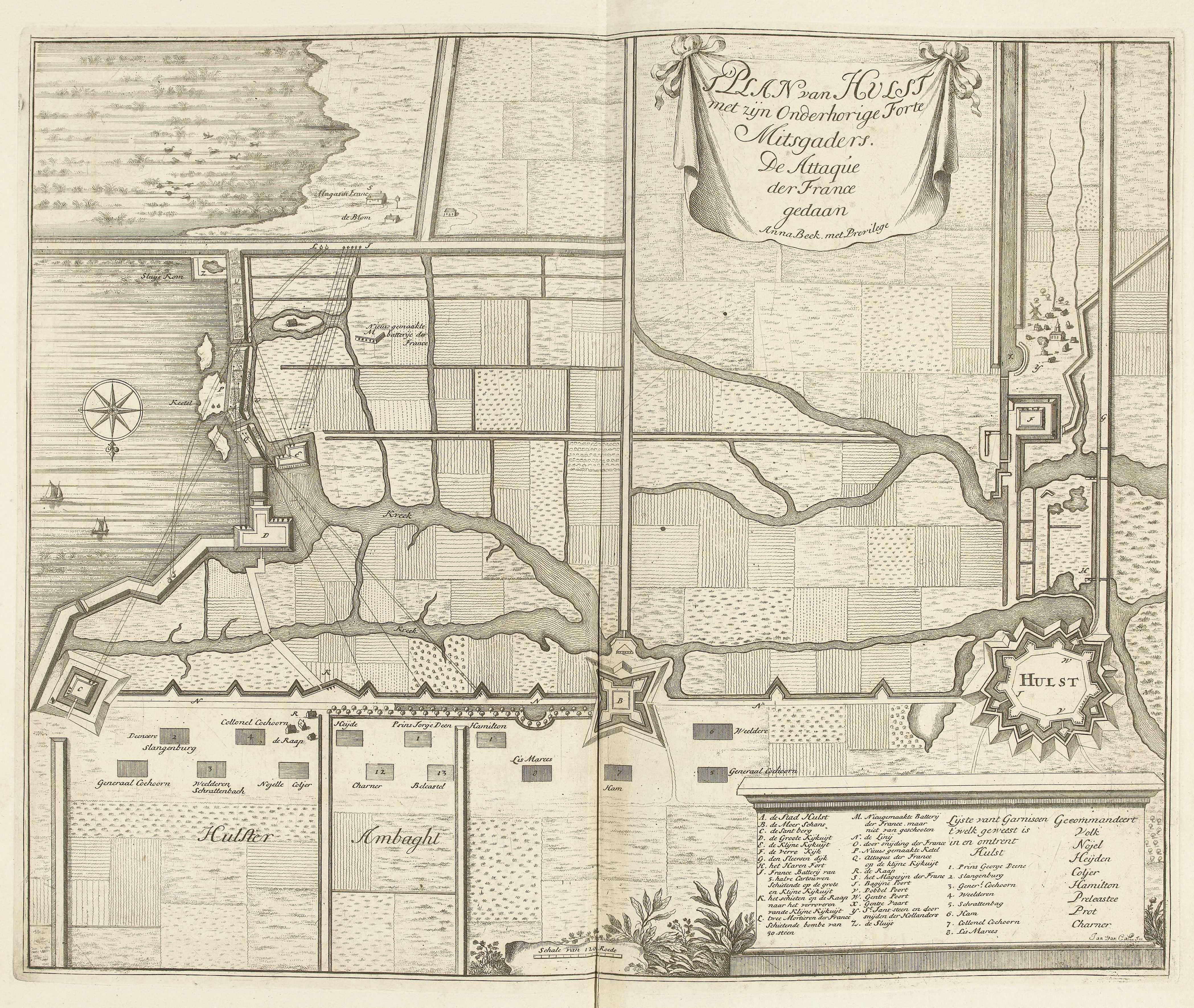 Kaart van de aanval van de Fransen op Hulst, 1702