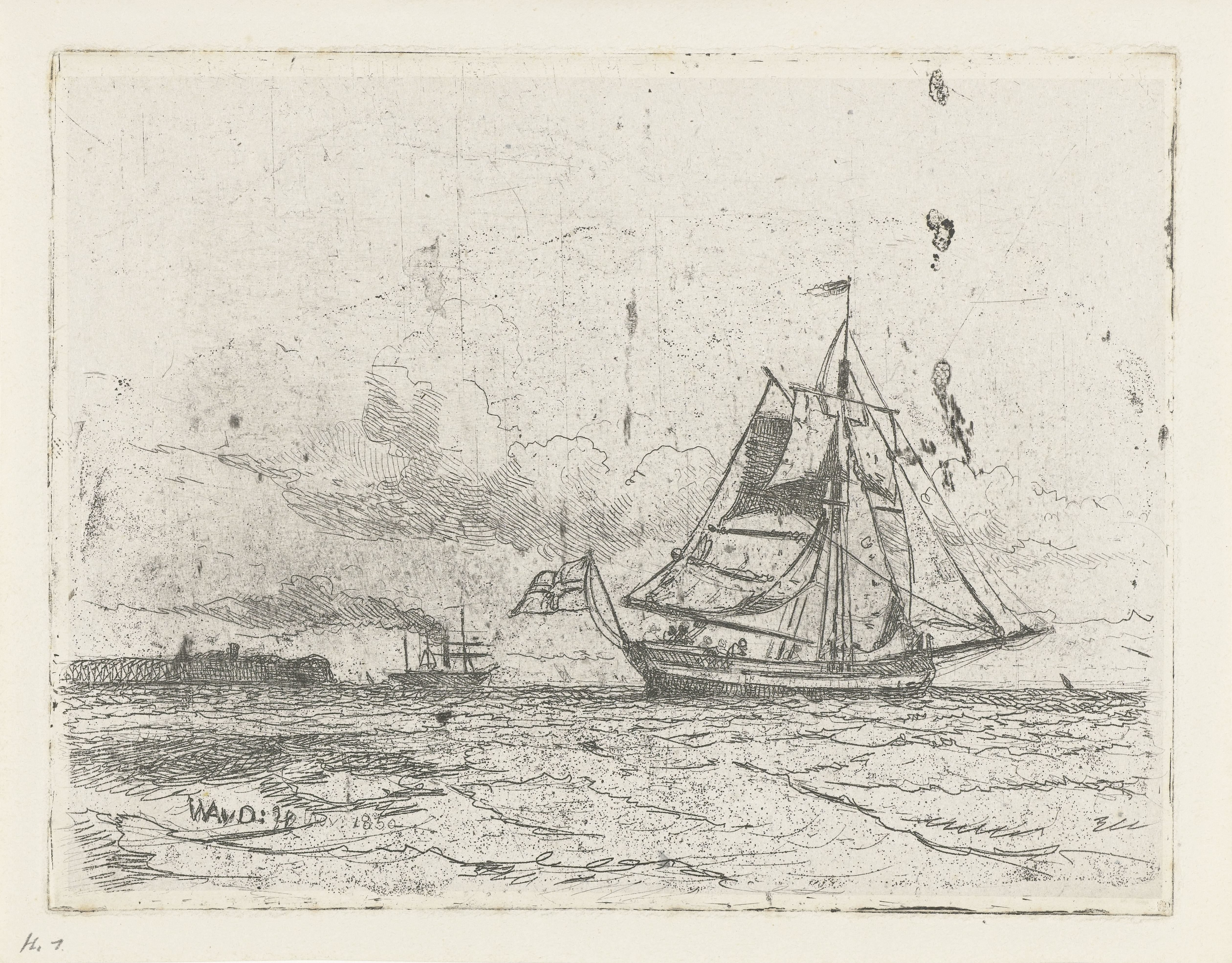 Zeegezicht met zeilschip