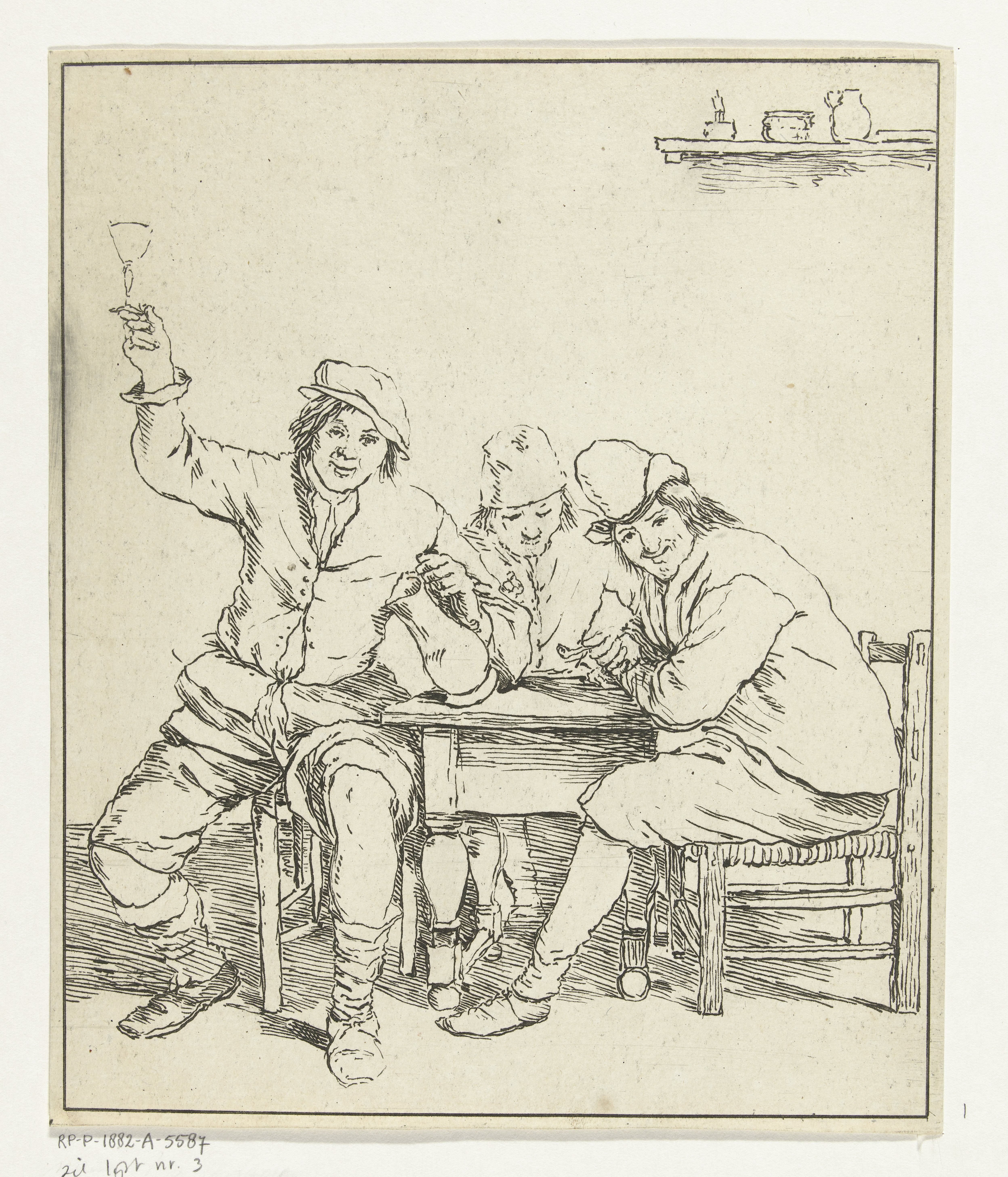 Drie mannen aan tafel roken en drinken