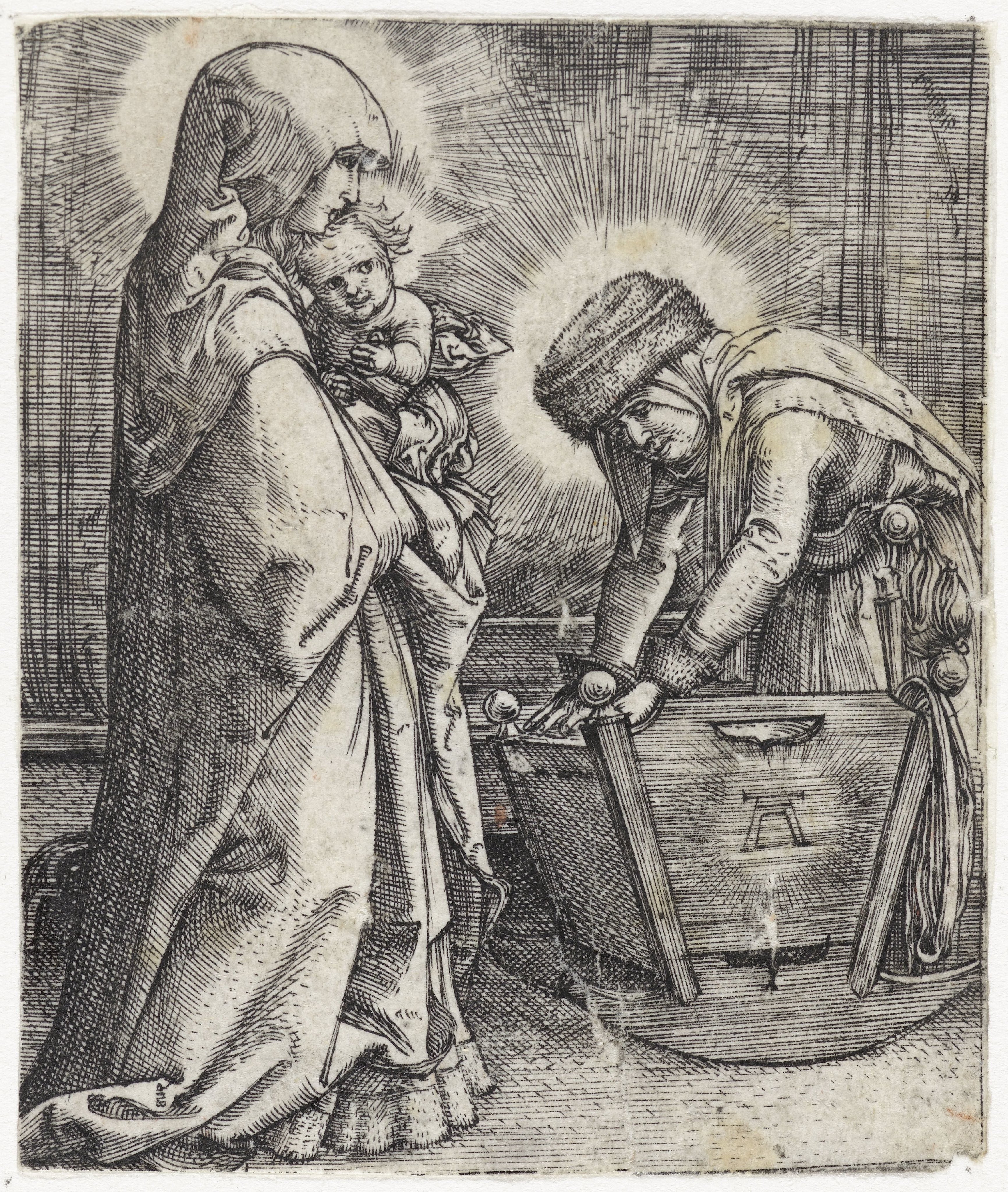 Maria met het Christuskind en Anna bij een wieg