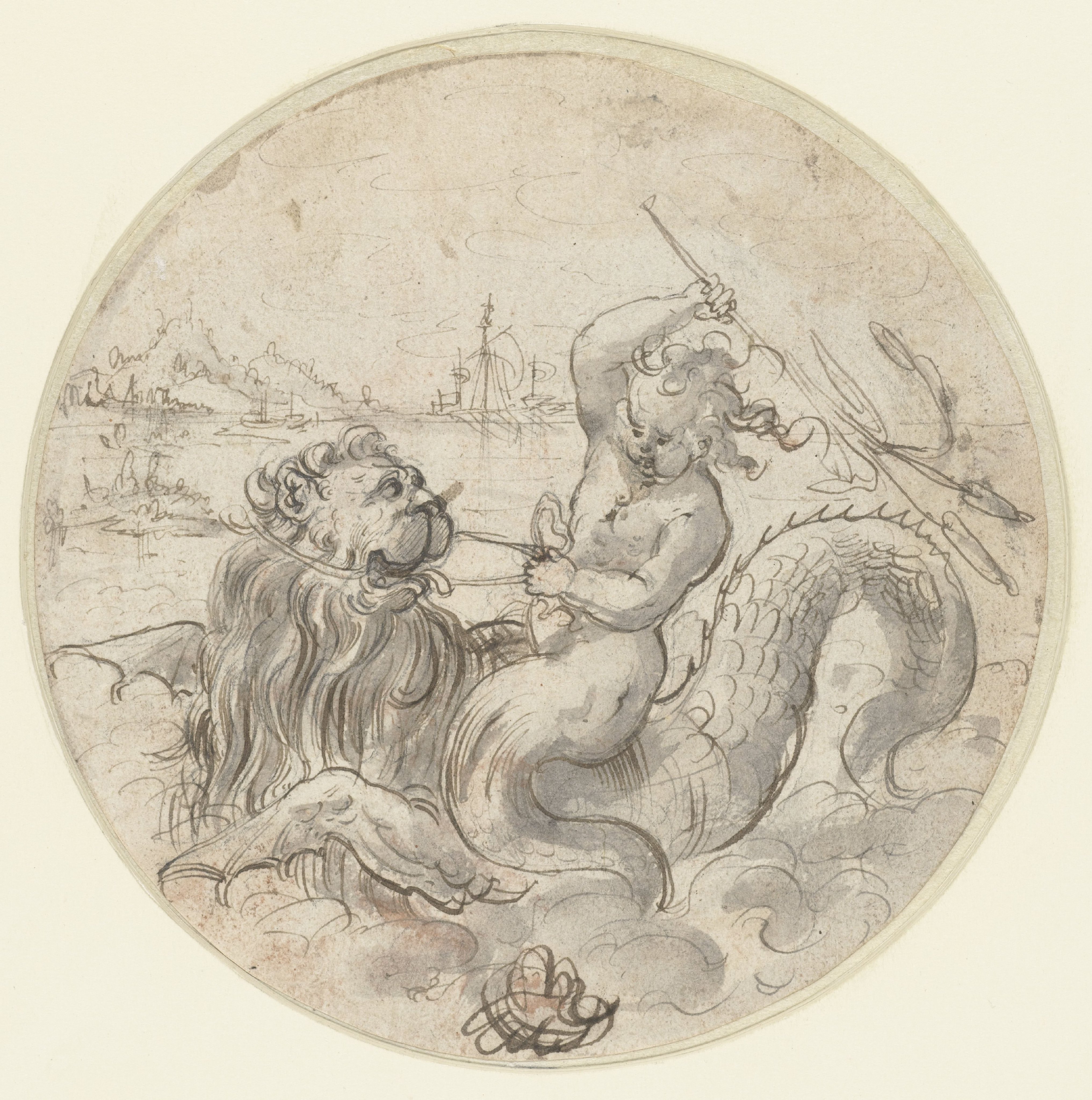 Jonge zeemeerman (?) op een zeemonster