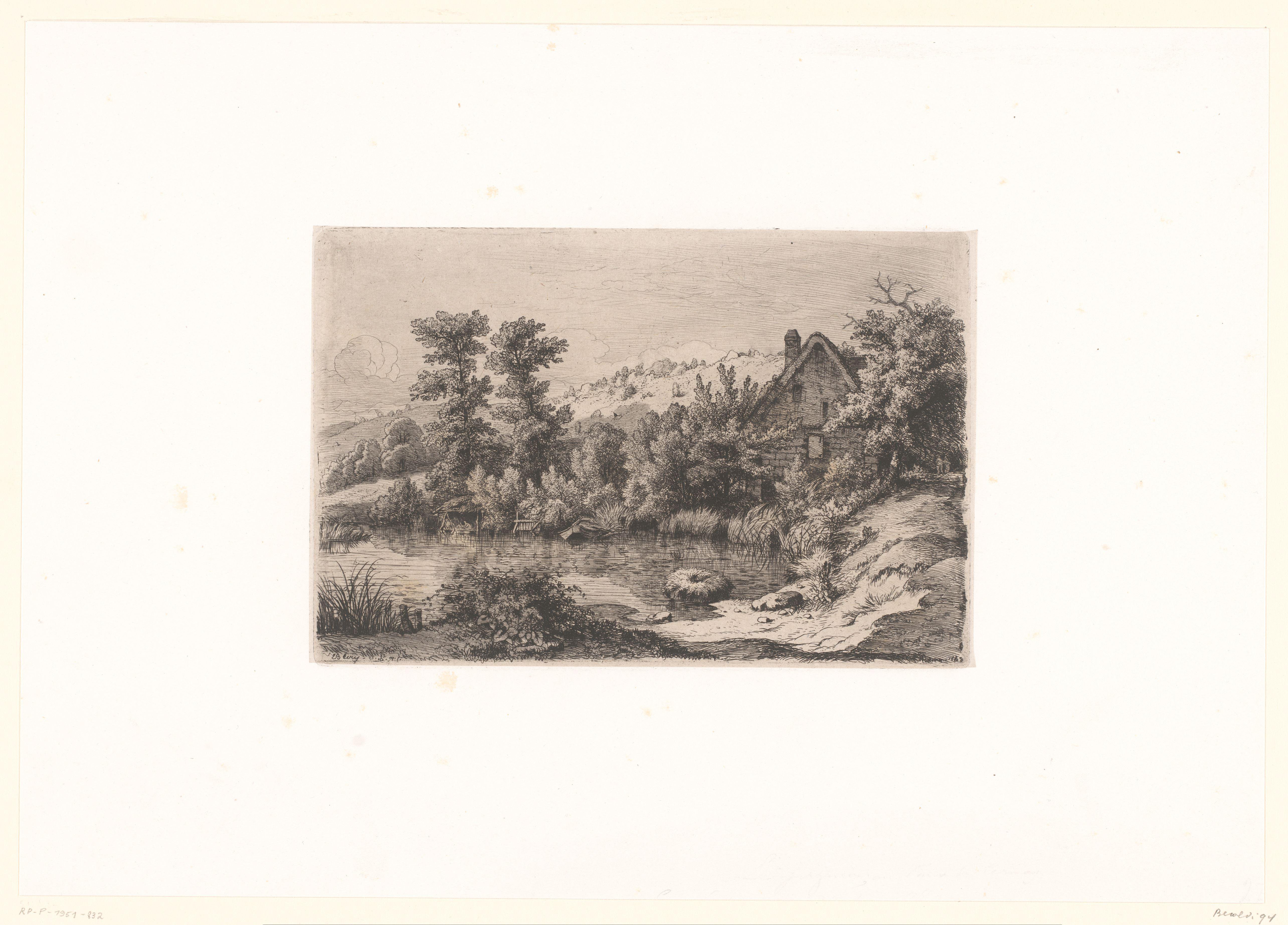 Landschap met rustiek huis aan een meer