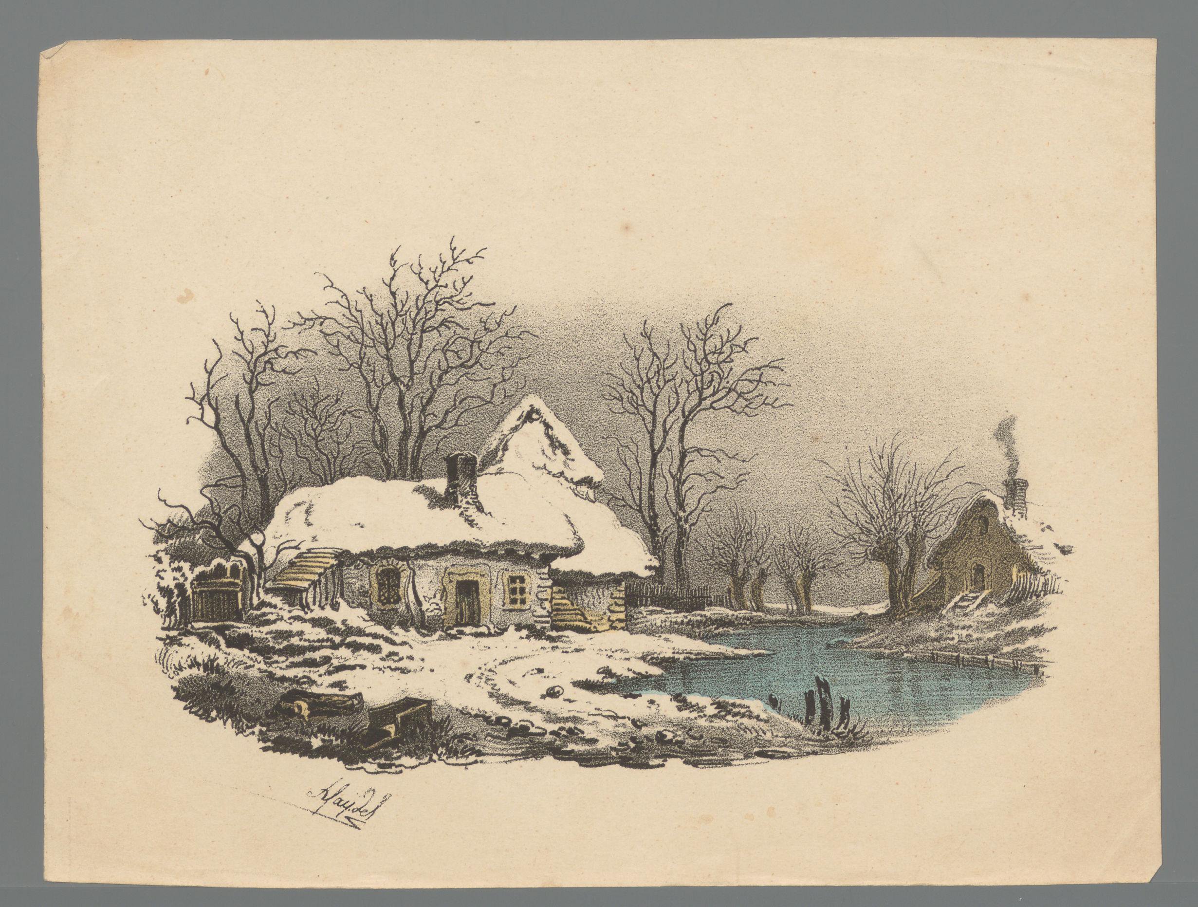Sneeuwlandschap met boerderijen