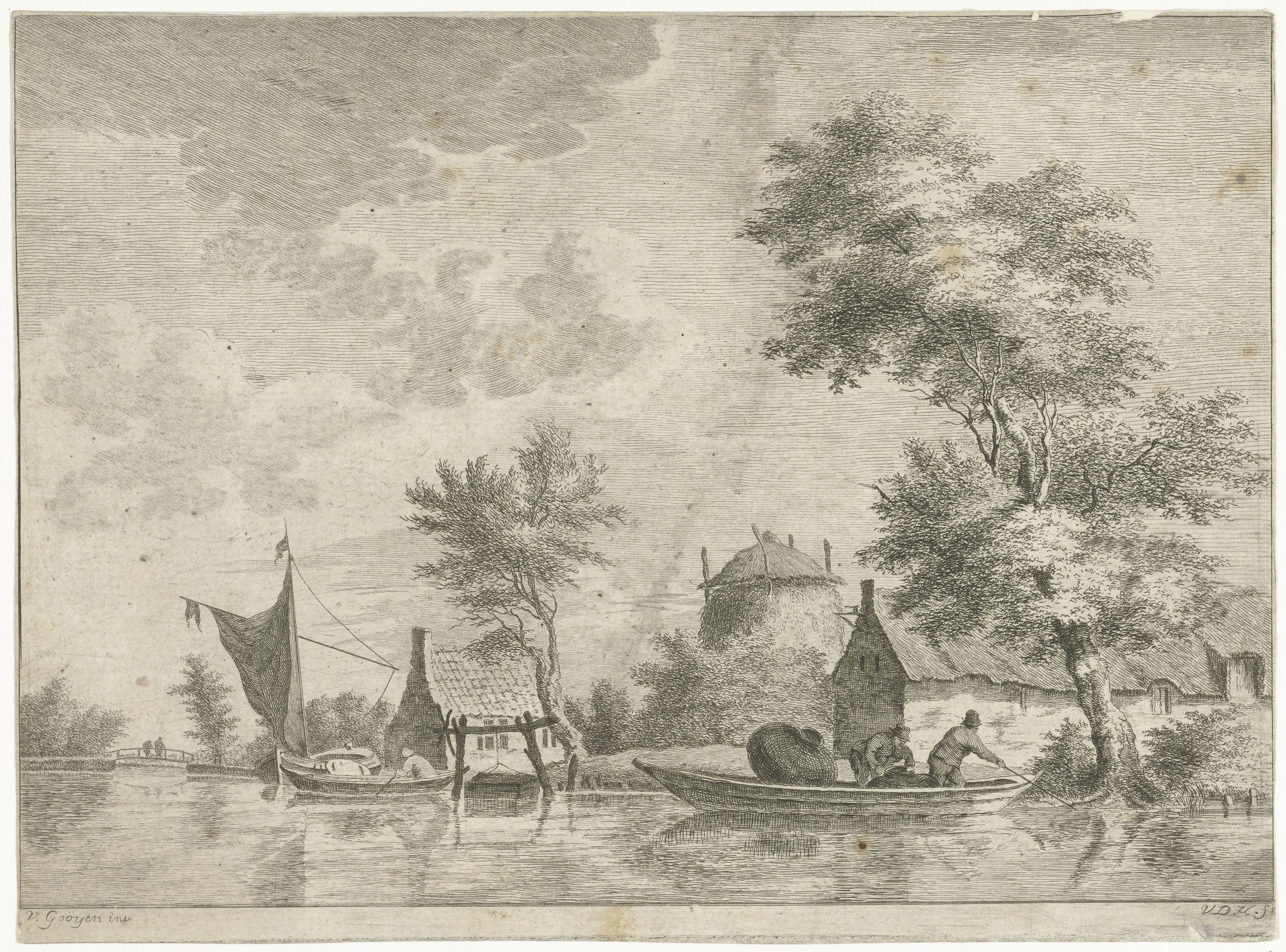Rivierlandschap met een hooiberg
