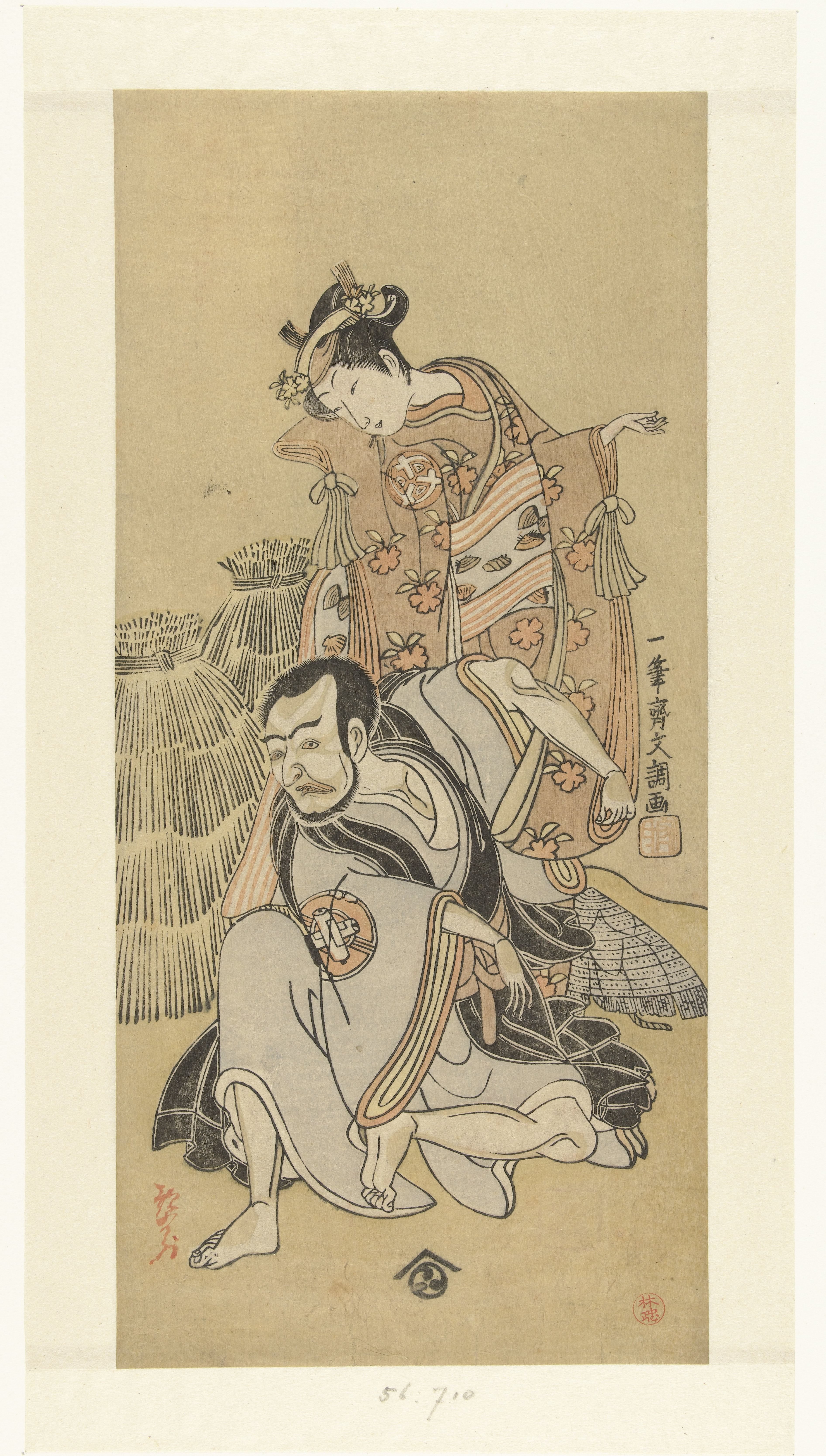 Acteurs Nakamura Utaemon I en Arashi Hinaji in het toneelstuk Kiyomizu Seigen