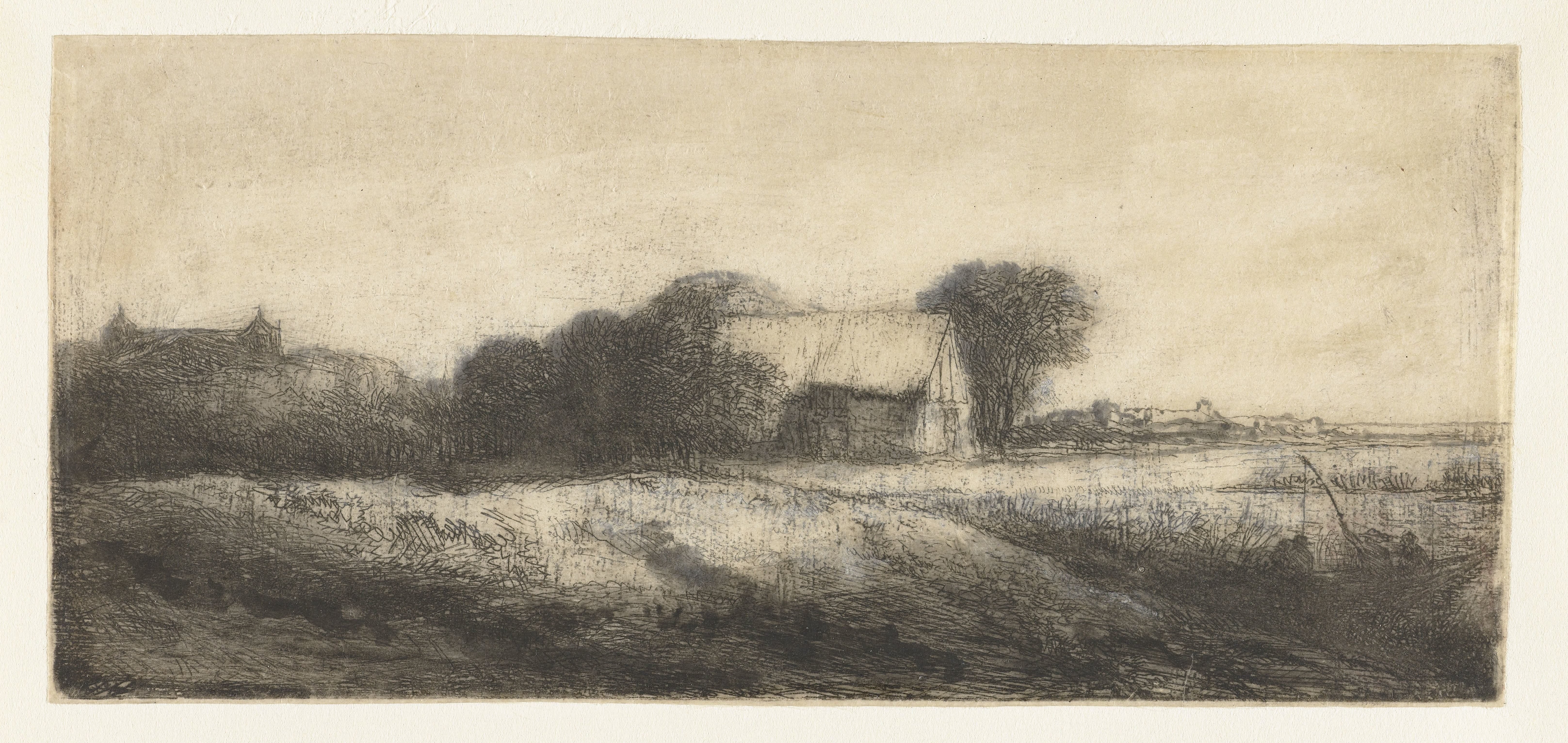 Landschap met een hengelaar in een boot
