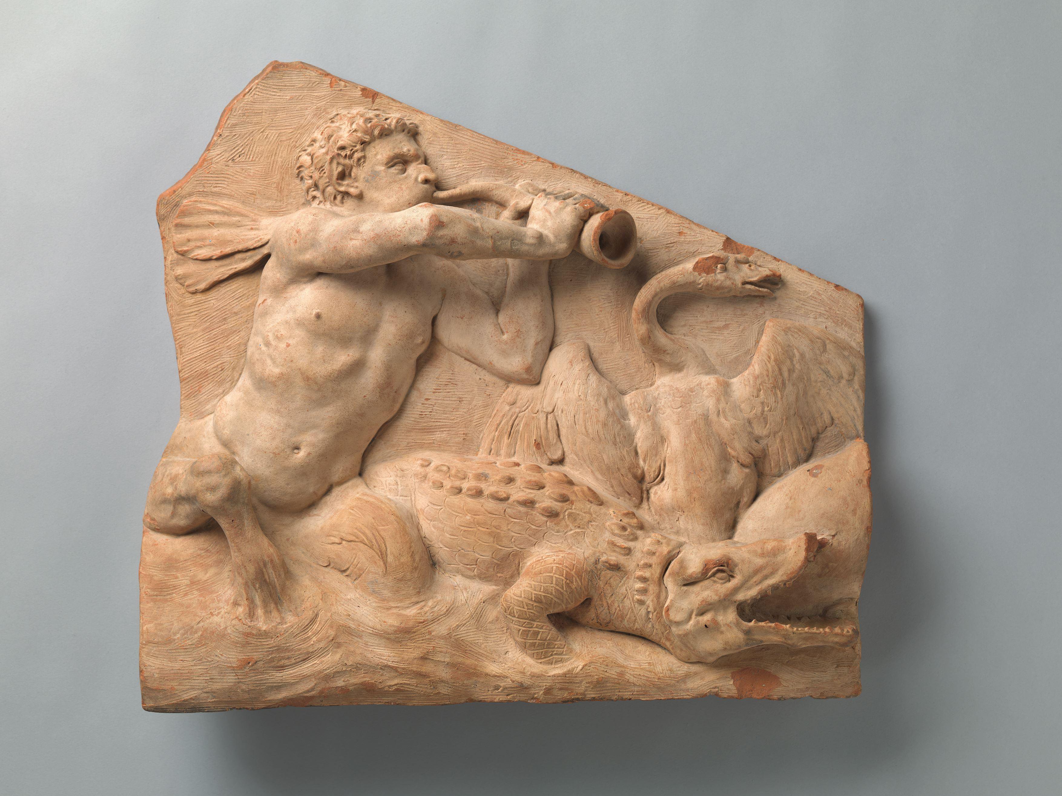 Triton with a Crocodile and a Swan, Part of a Model for the East Tympanum of the Amsterdam Town Hall (now Royal Palace) at Dam Square