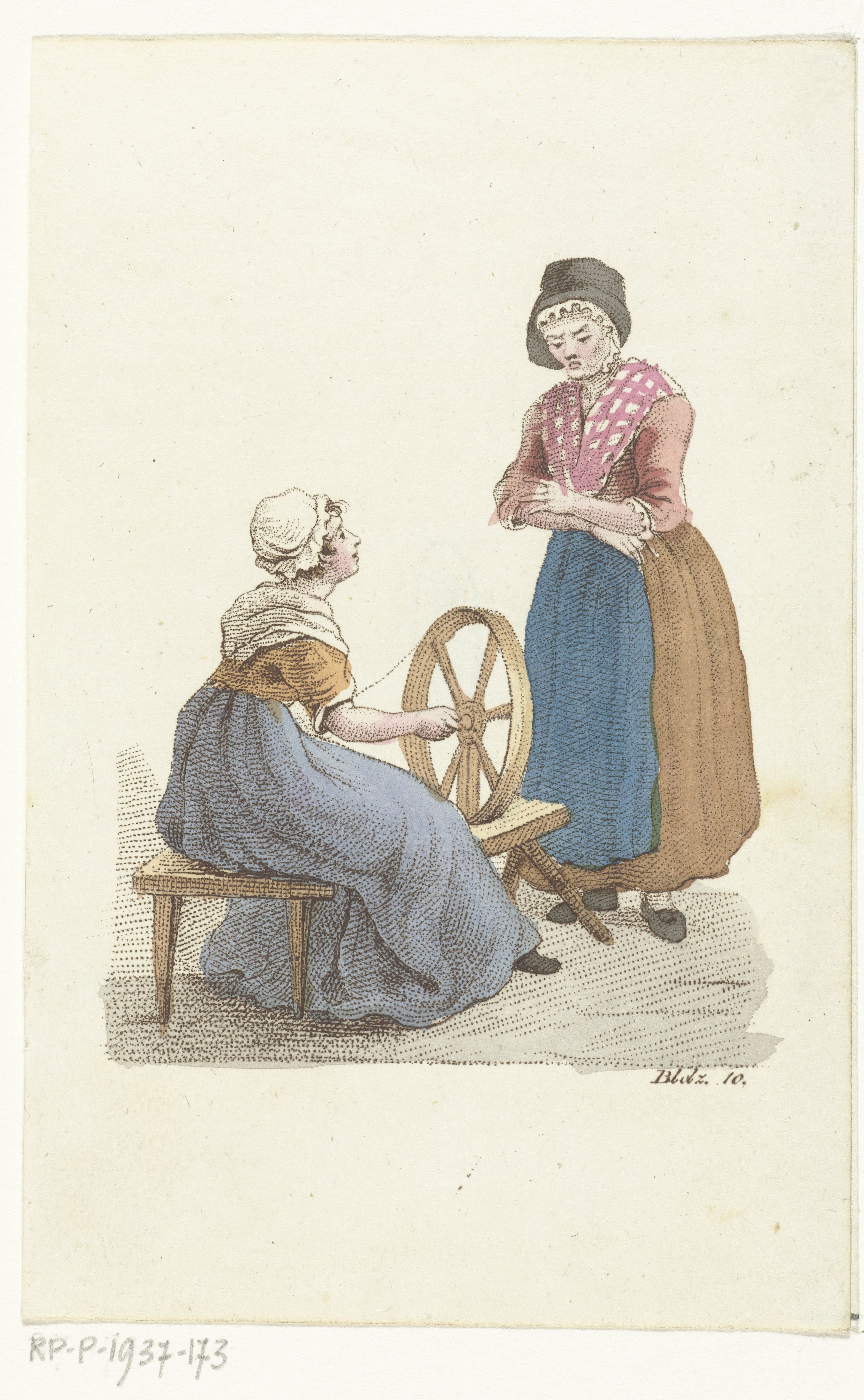 Spinnende vrouw in gesprek met vrouw