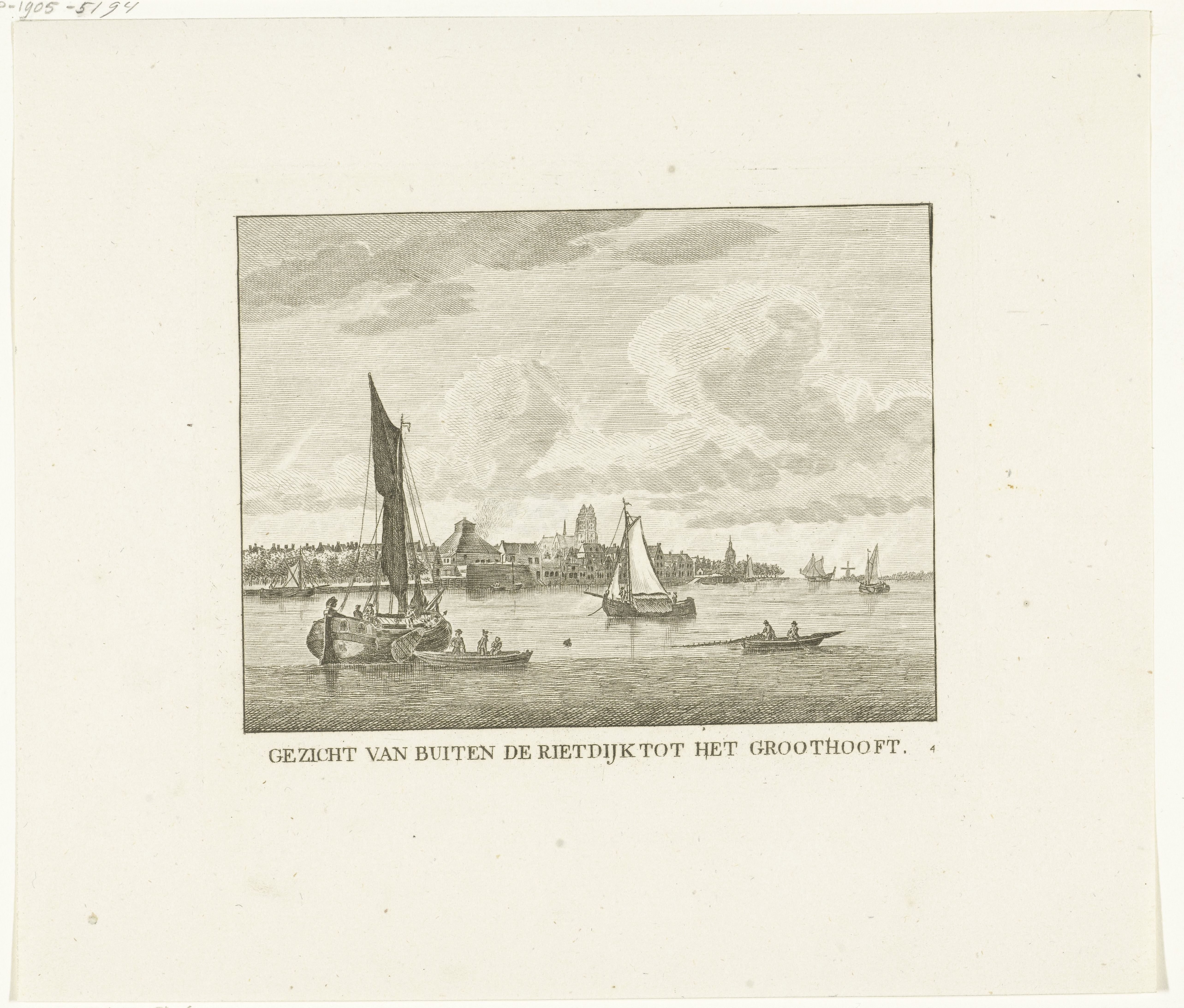Gezicht over Merwede vanaf Riedijk op Groothoofd te Dordrecht