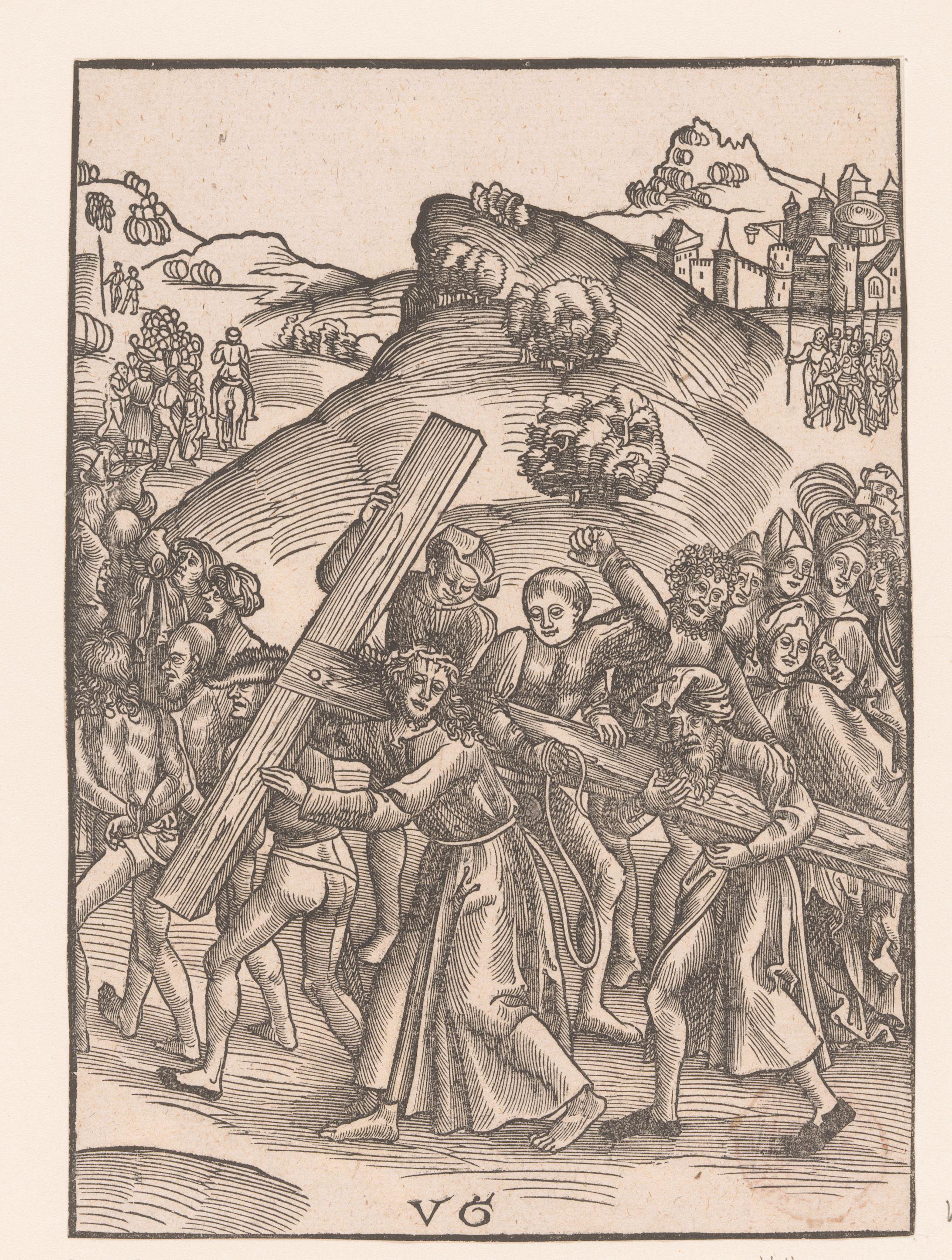 Christus wordt bij het dragen van het kruis geholpen door Simon van Cyrene