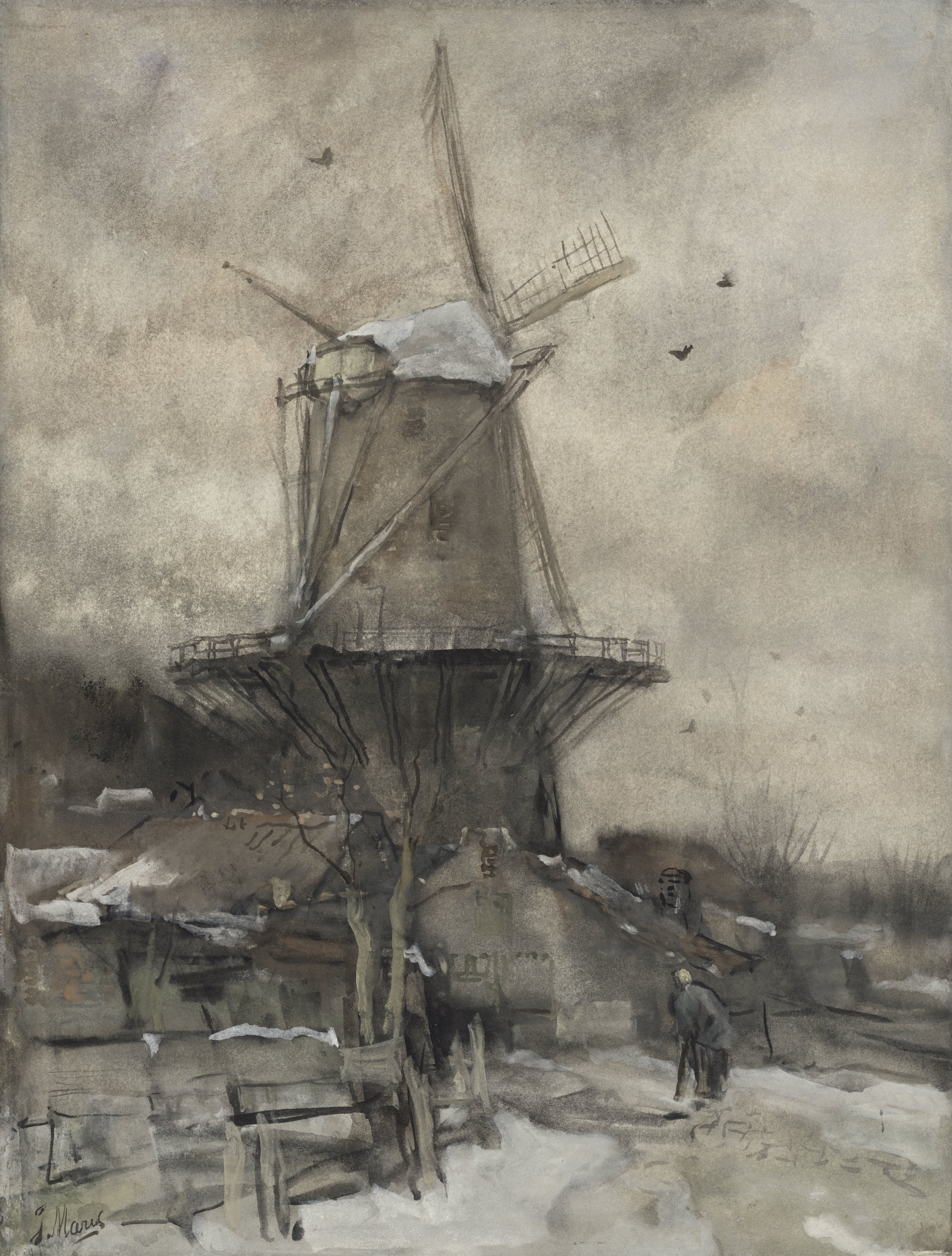 Een molen in de winter