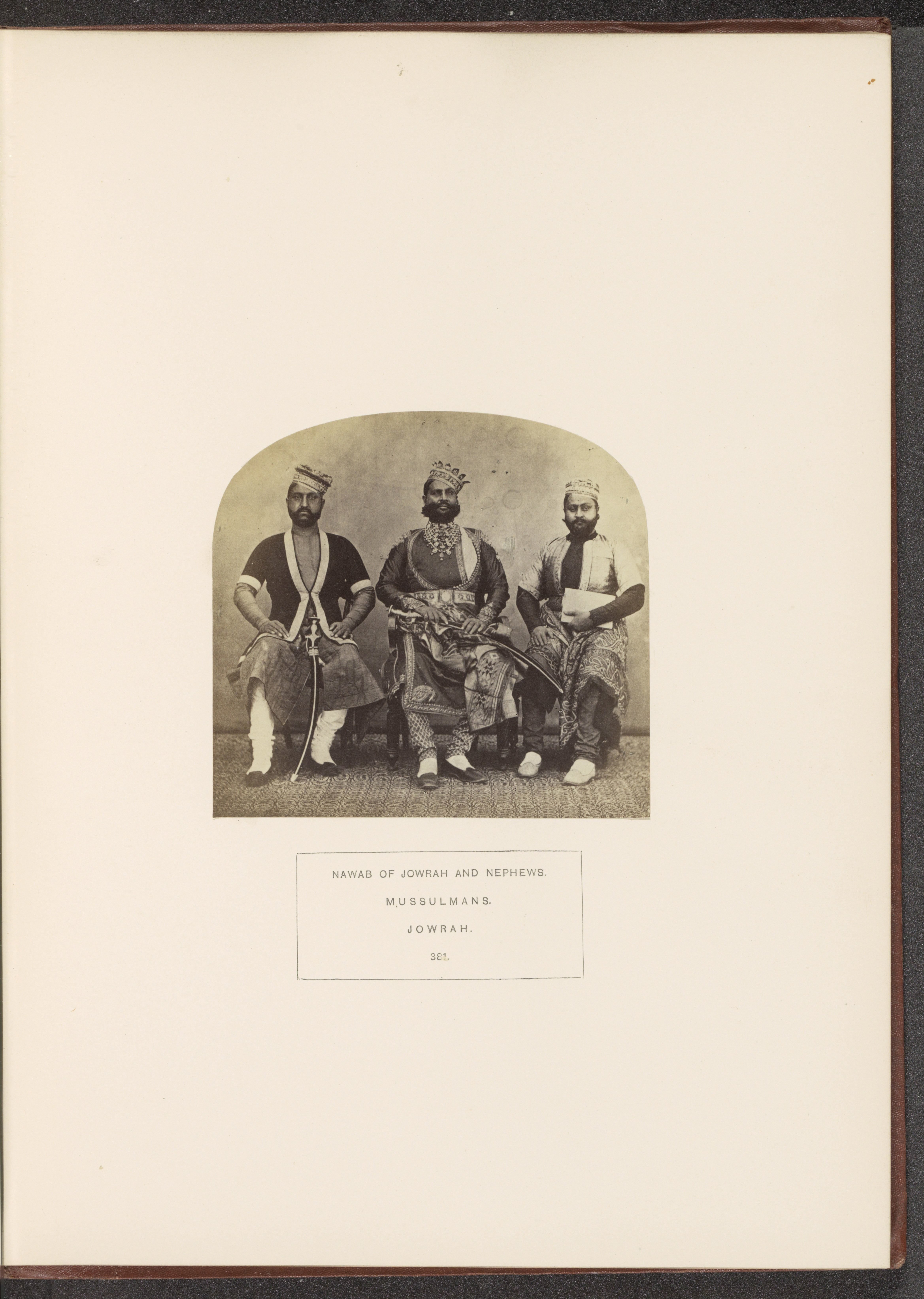 Portrait of Ghous Mahomed Khan, the Nawab of Jaora, with two nephews, Jaora, Madhya Pradesh, India