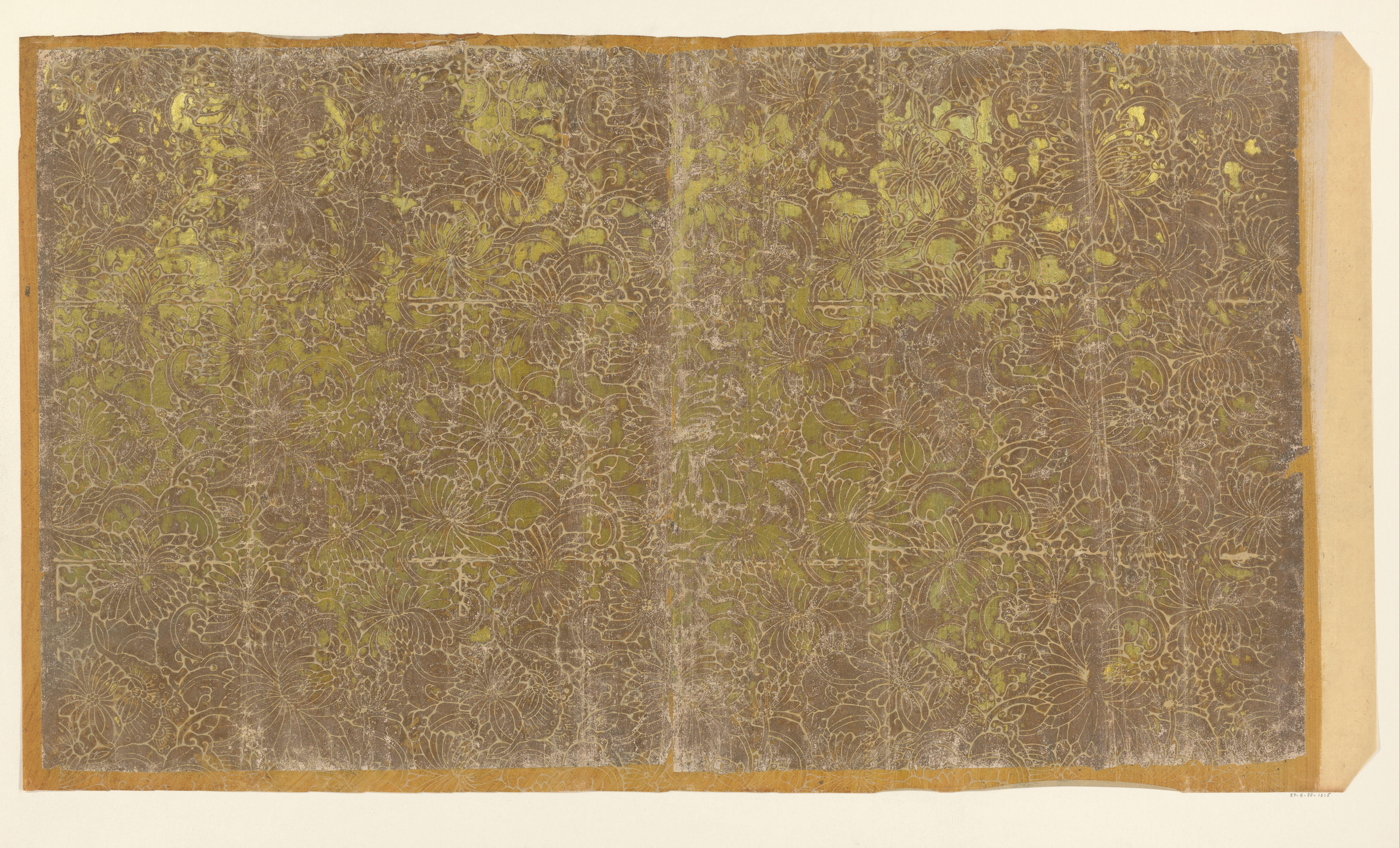 Blad met aaneengesloten bladvullend patroon van chrysanten (één van tien identieke bladen)