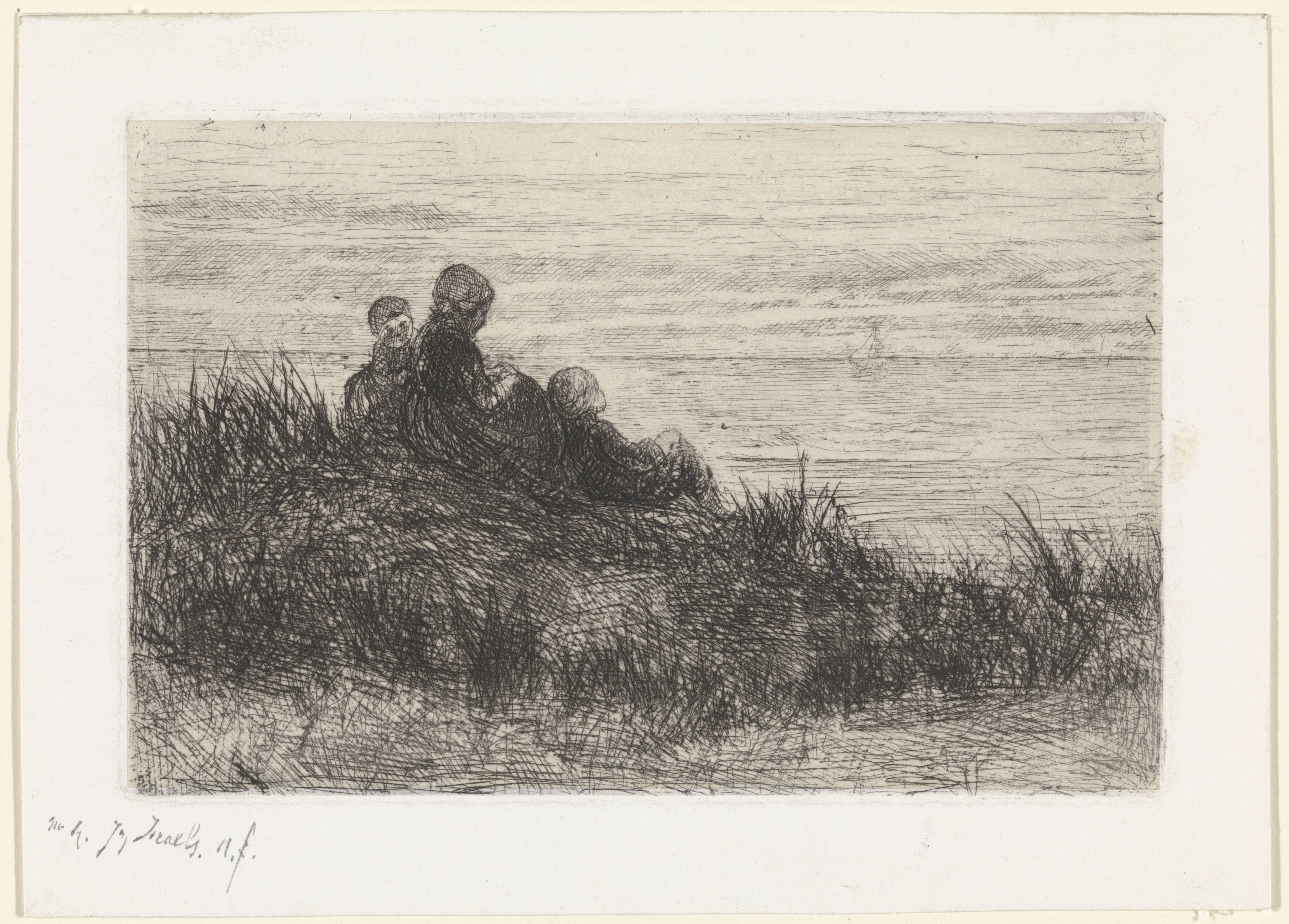 Duinlandschap met moeder en kinderen