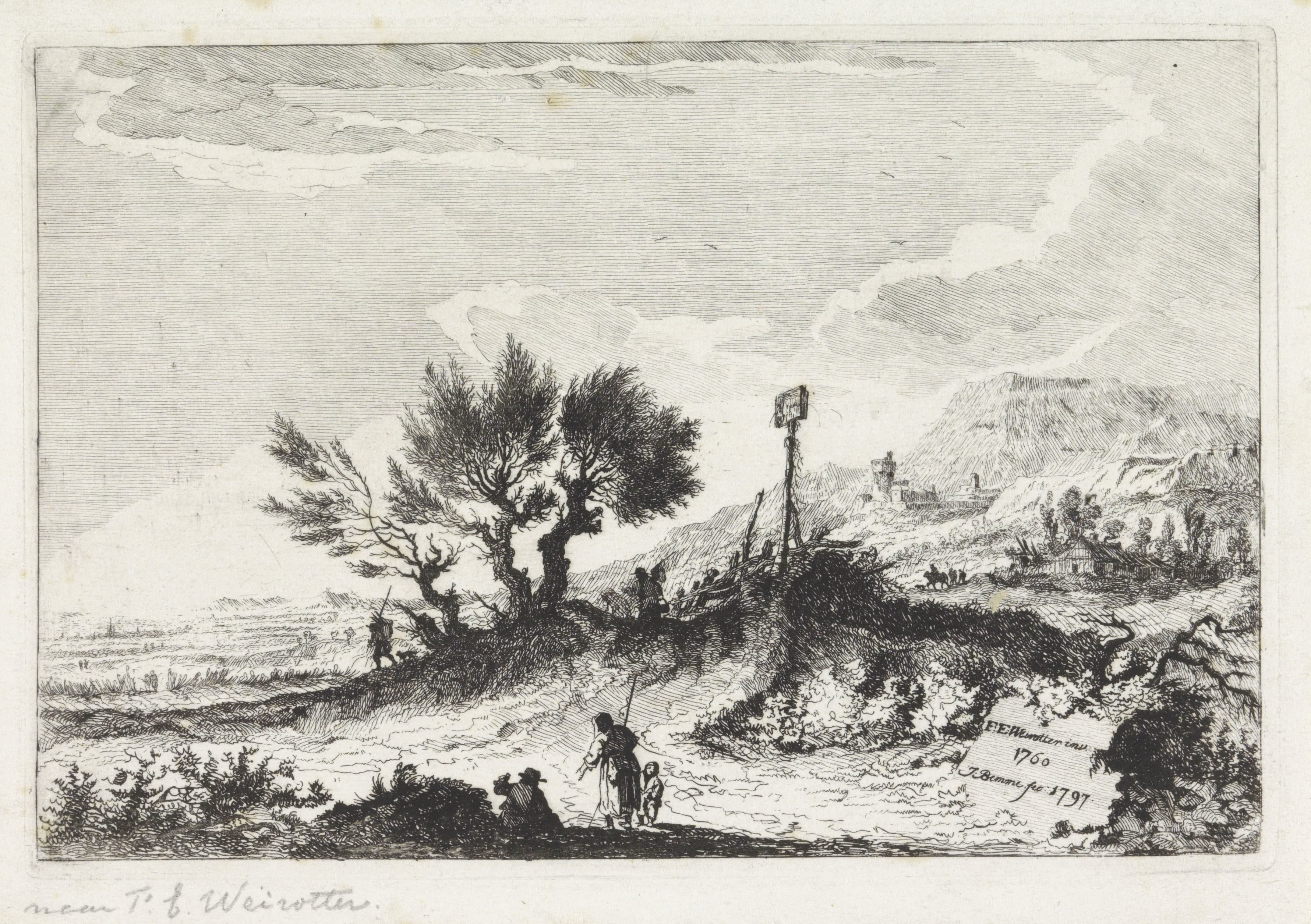 Bergachtig landschap met wandelaars