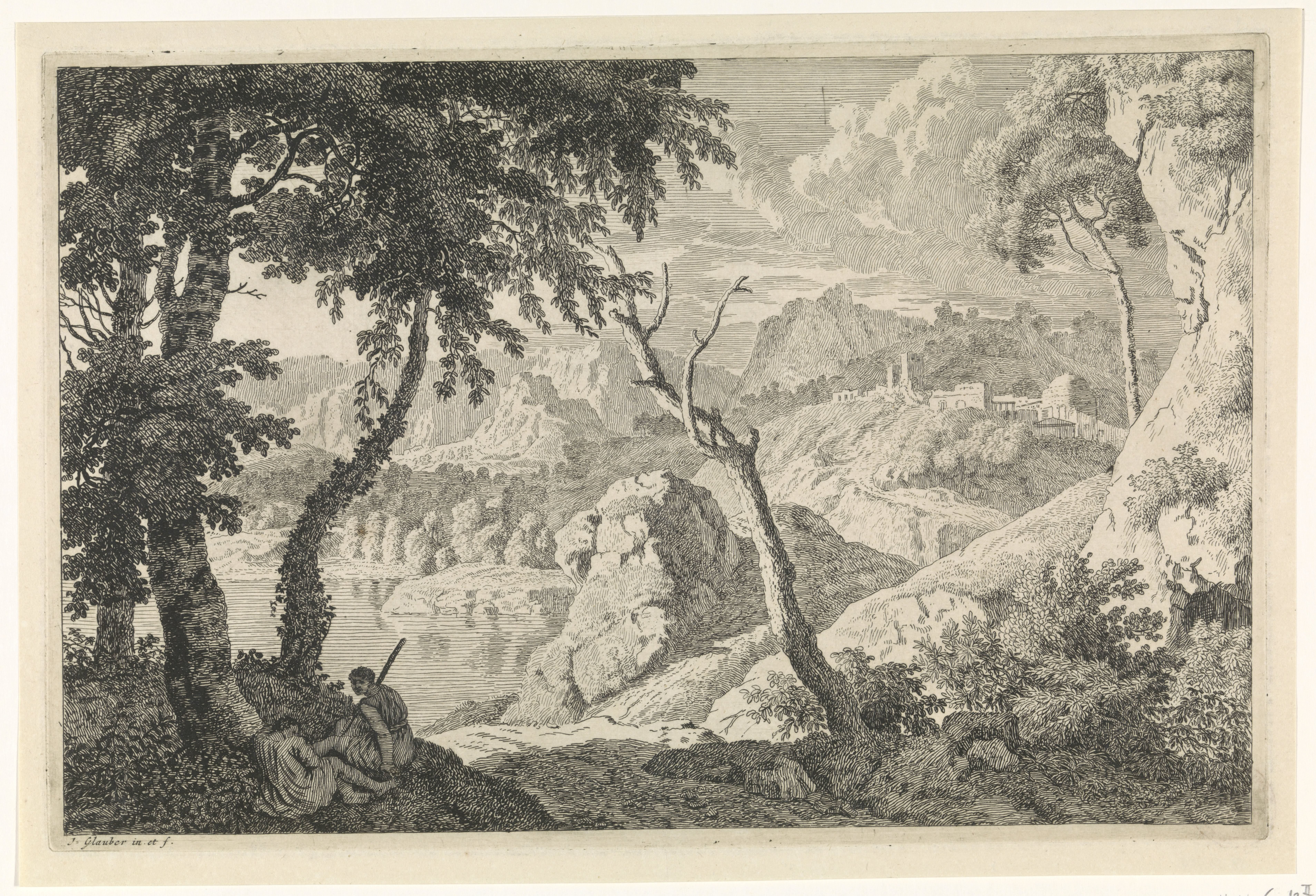 Arcadisch landschap met twee herders