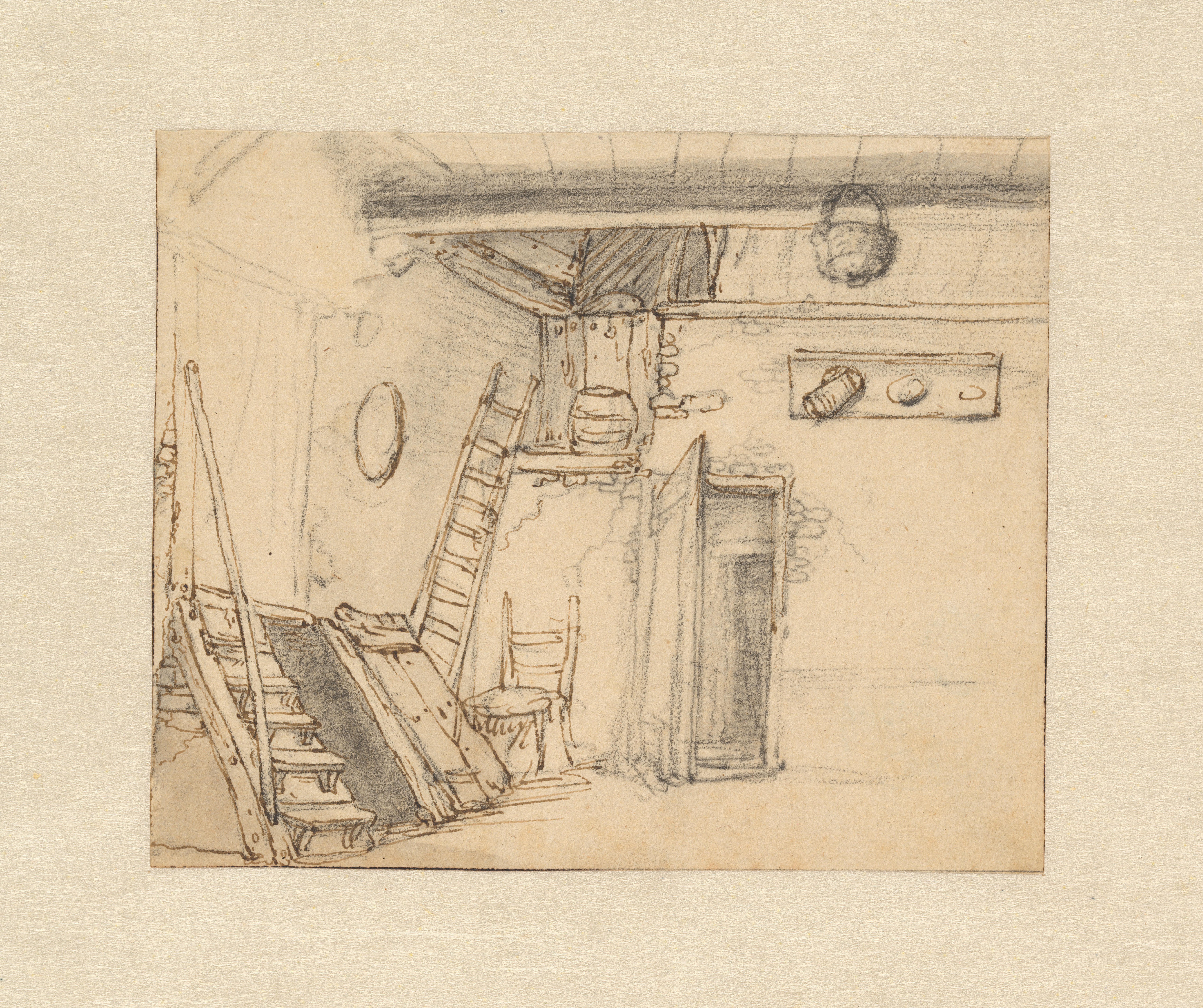 Hoek van het interieur van een schuur