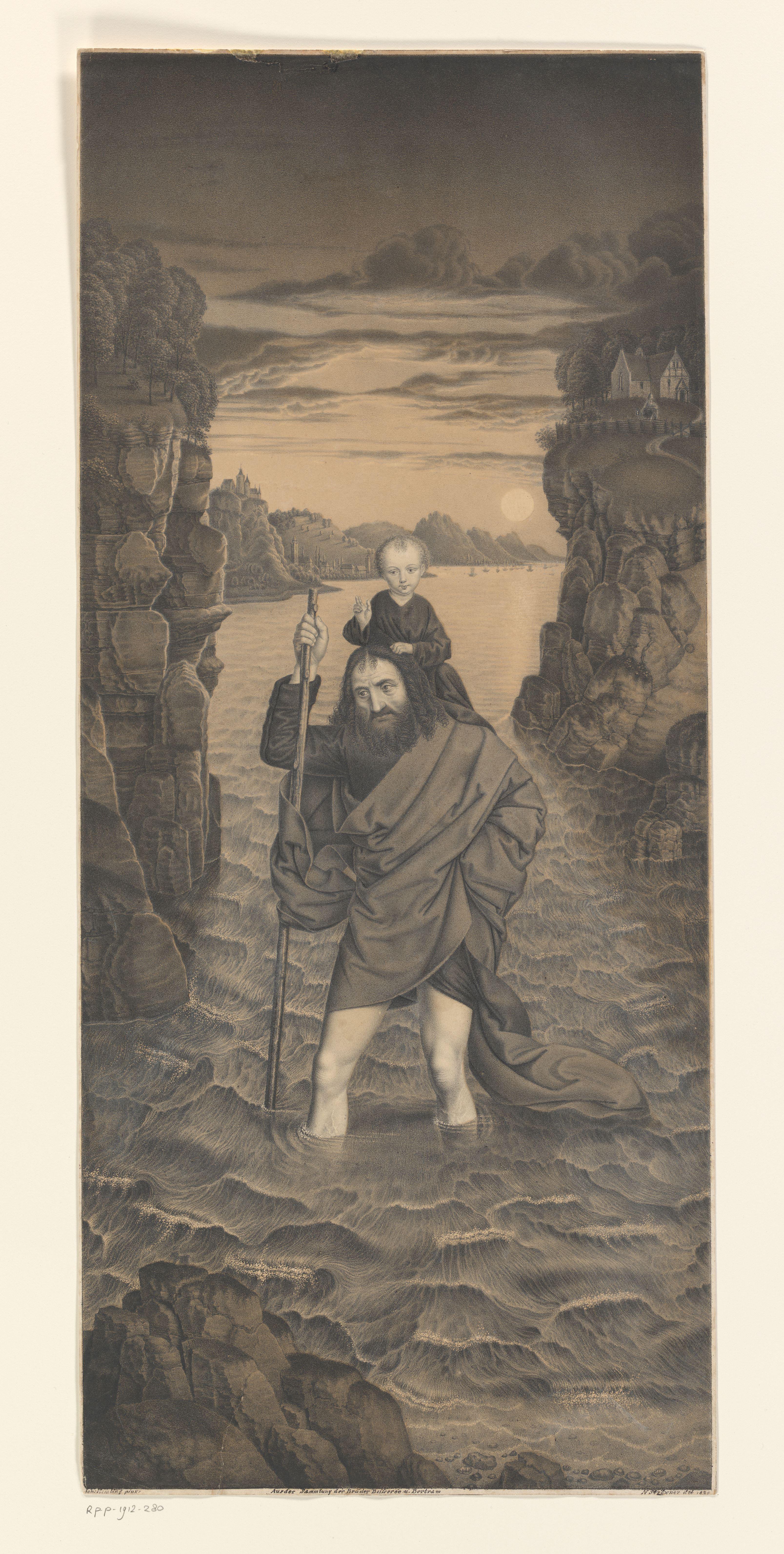 Heilige Christoffel steekt met het Christuskind op zijn schouders een rivier over