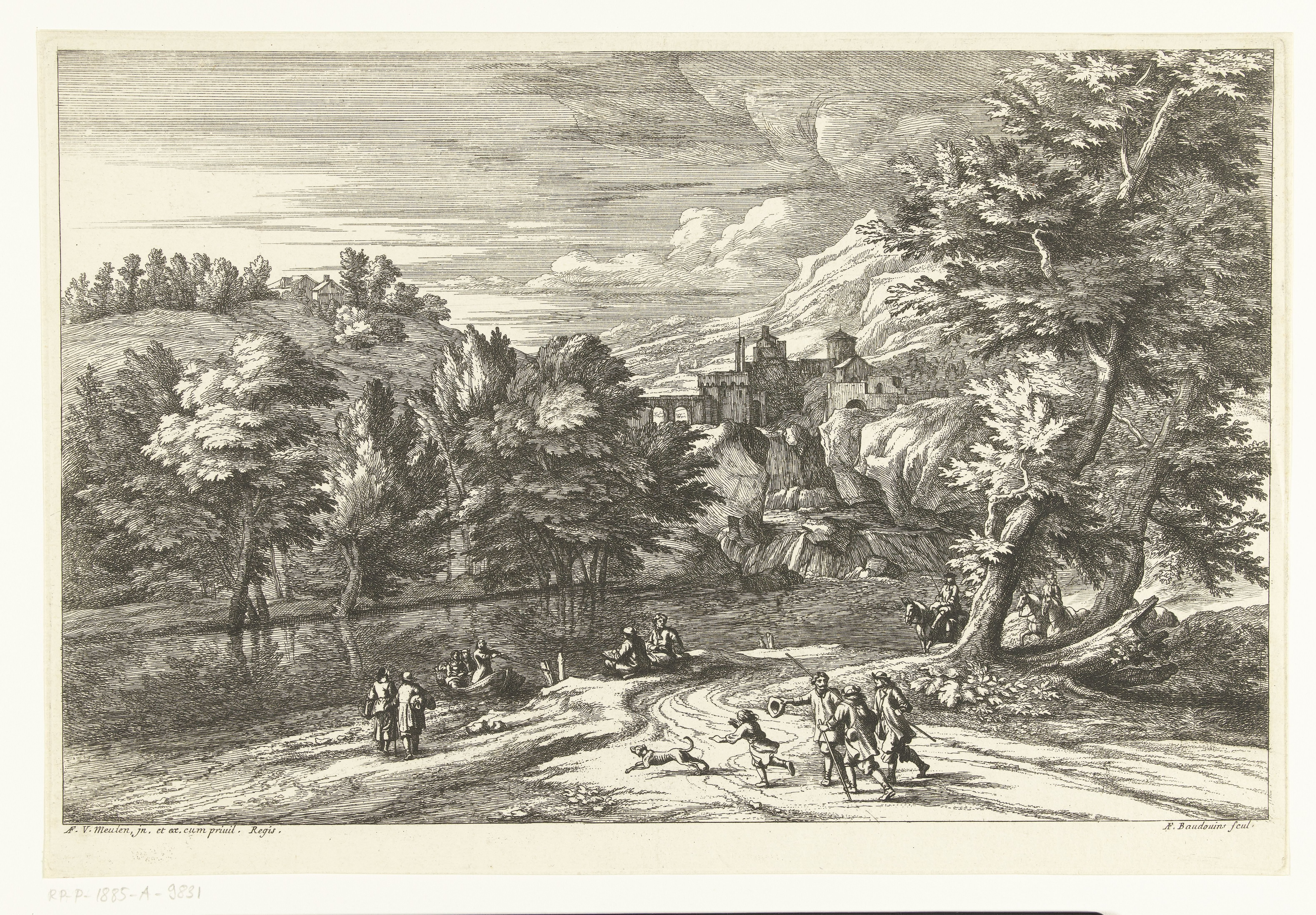 Landschap met rivier en aanmerend bootje