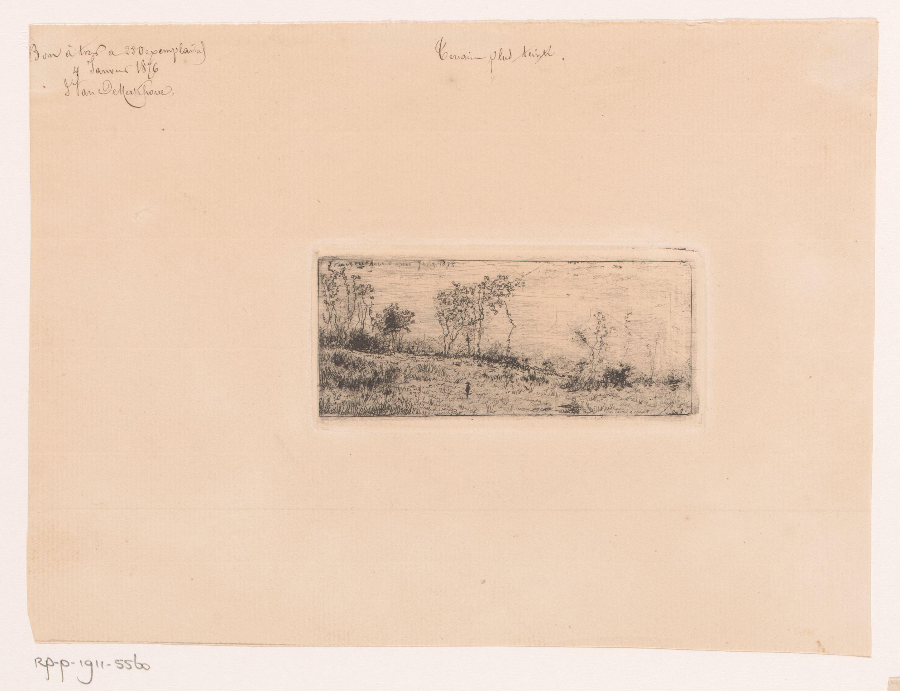 Landschap met bomen en klein figuur