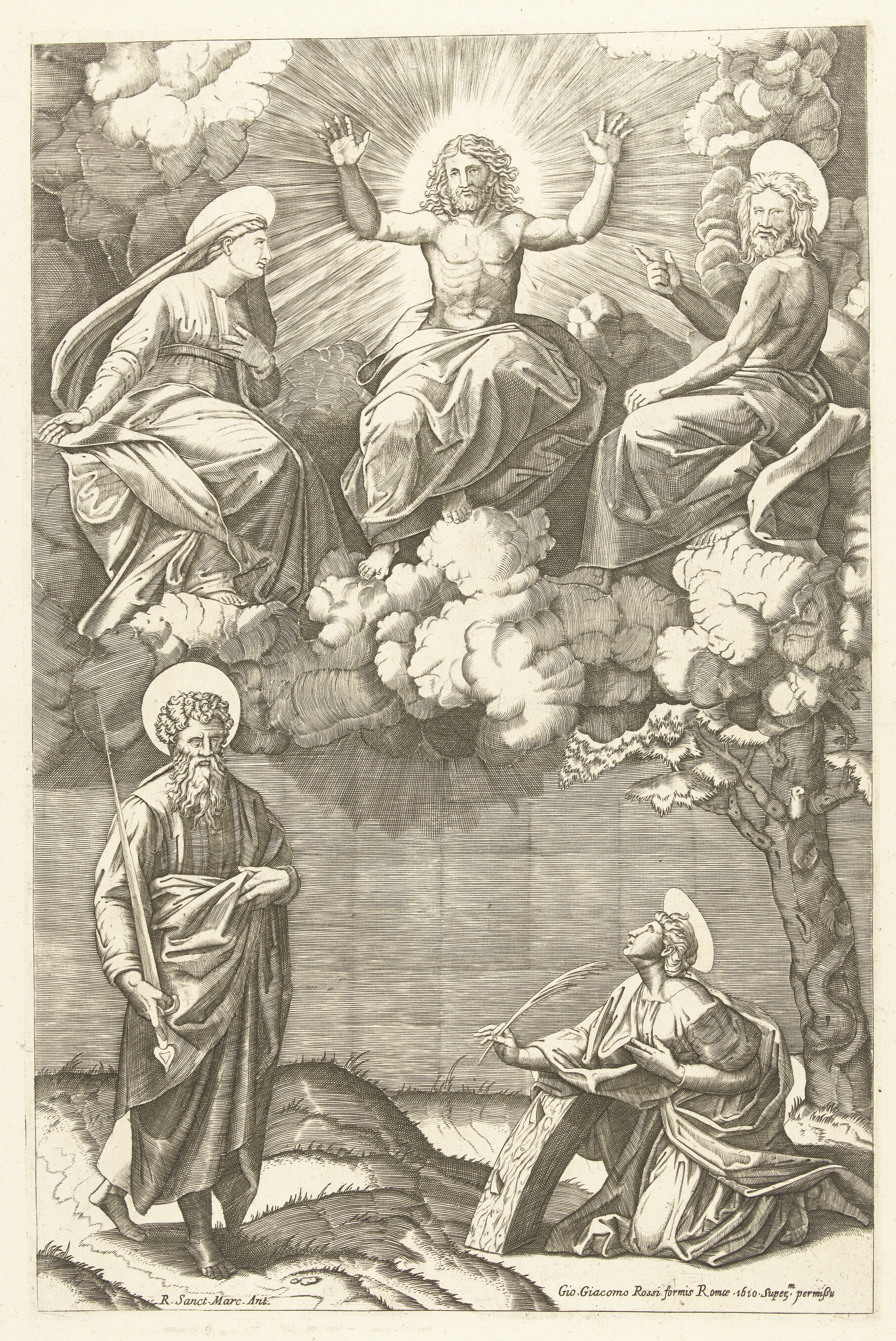 Christus en Maria en Johannes de Doper met heiligen Paulus en Catharina van Alexandrië