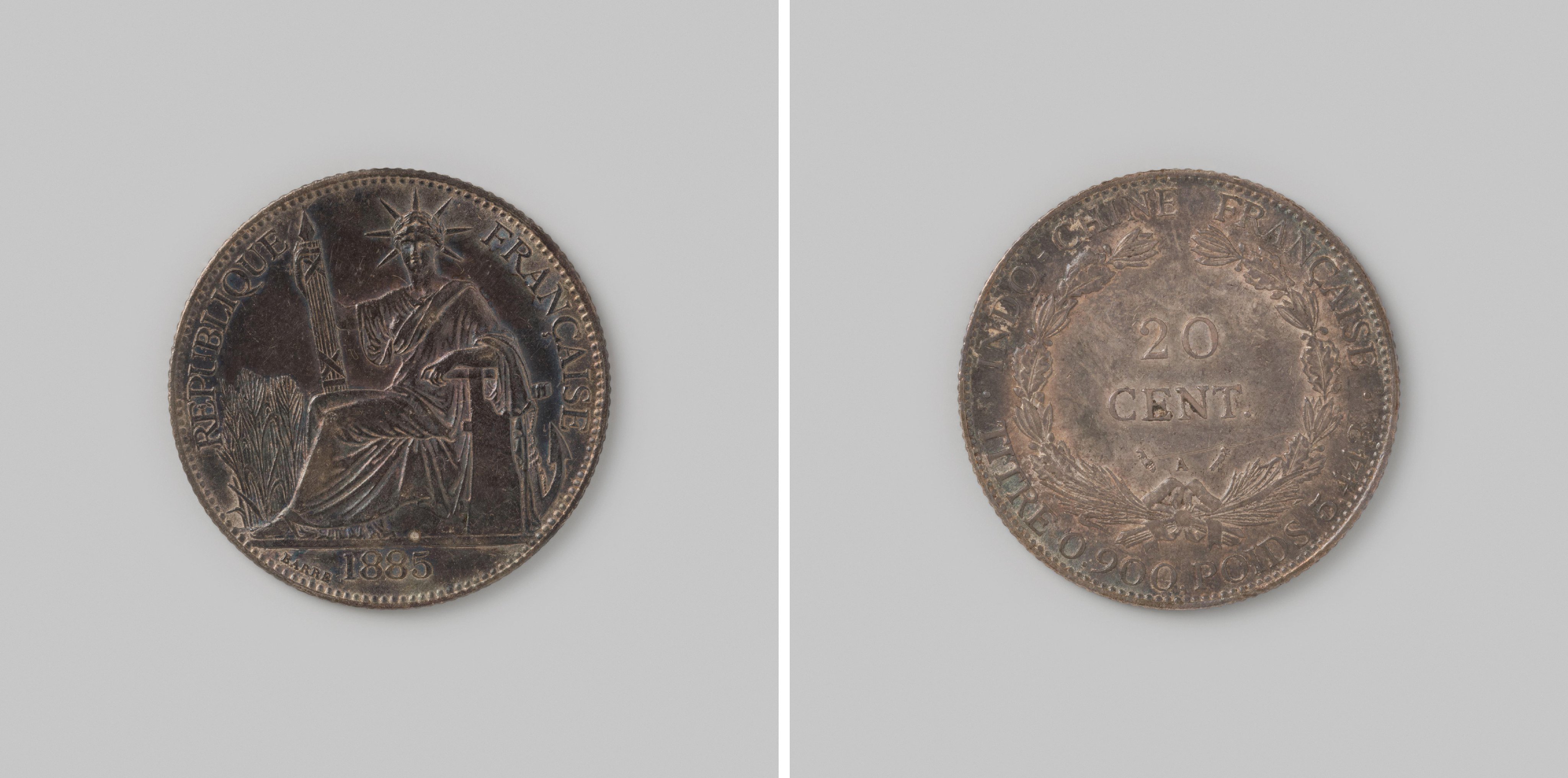 20 centimes uit Frans Indo-China, 1885