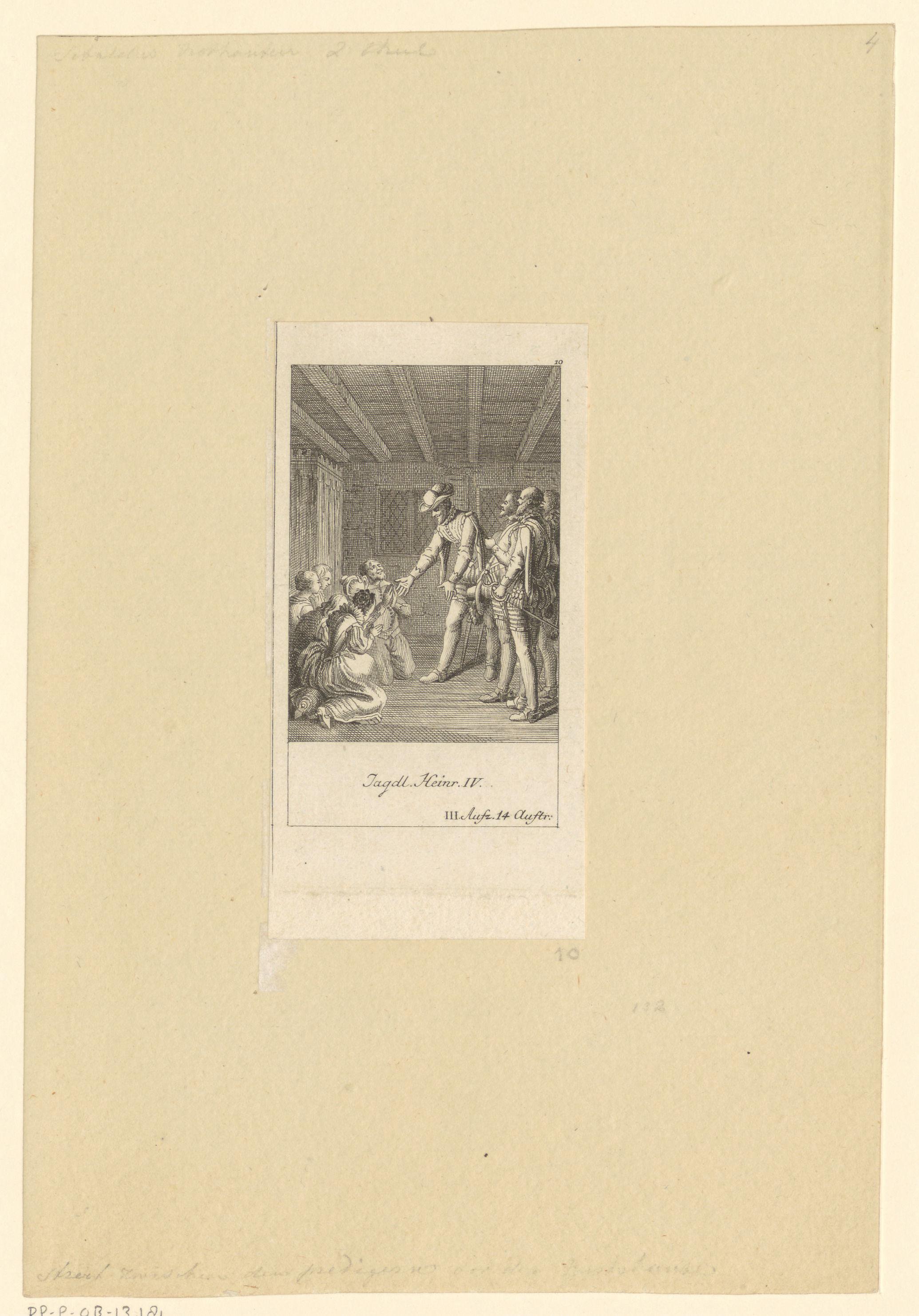 Michau, Margot, Lucas, Catau, Richard en Agathe knielen voor Hendrik IV