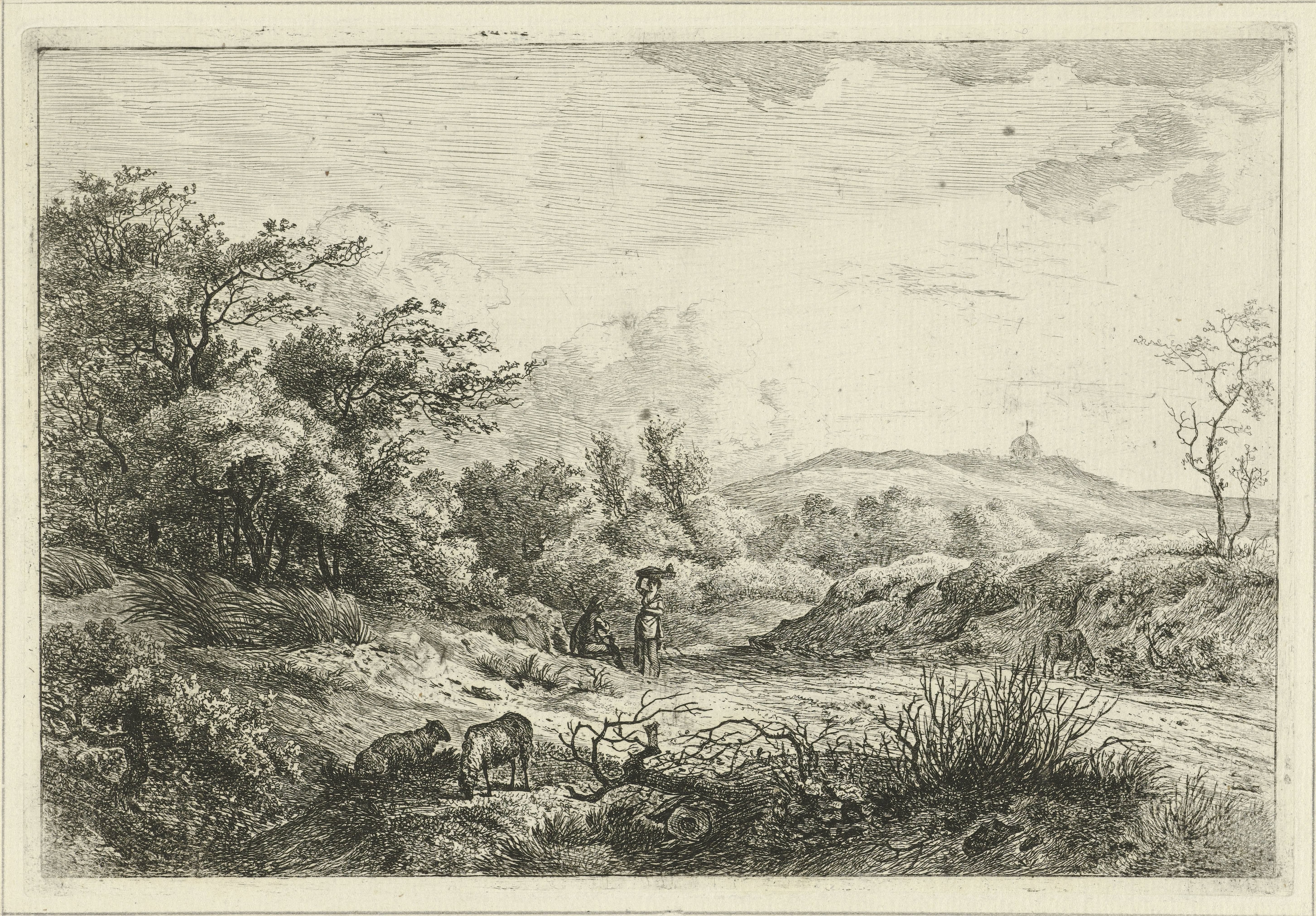 Landschap met herder en vrouw