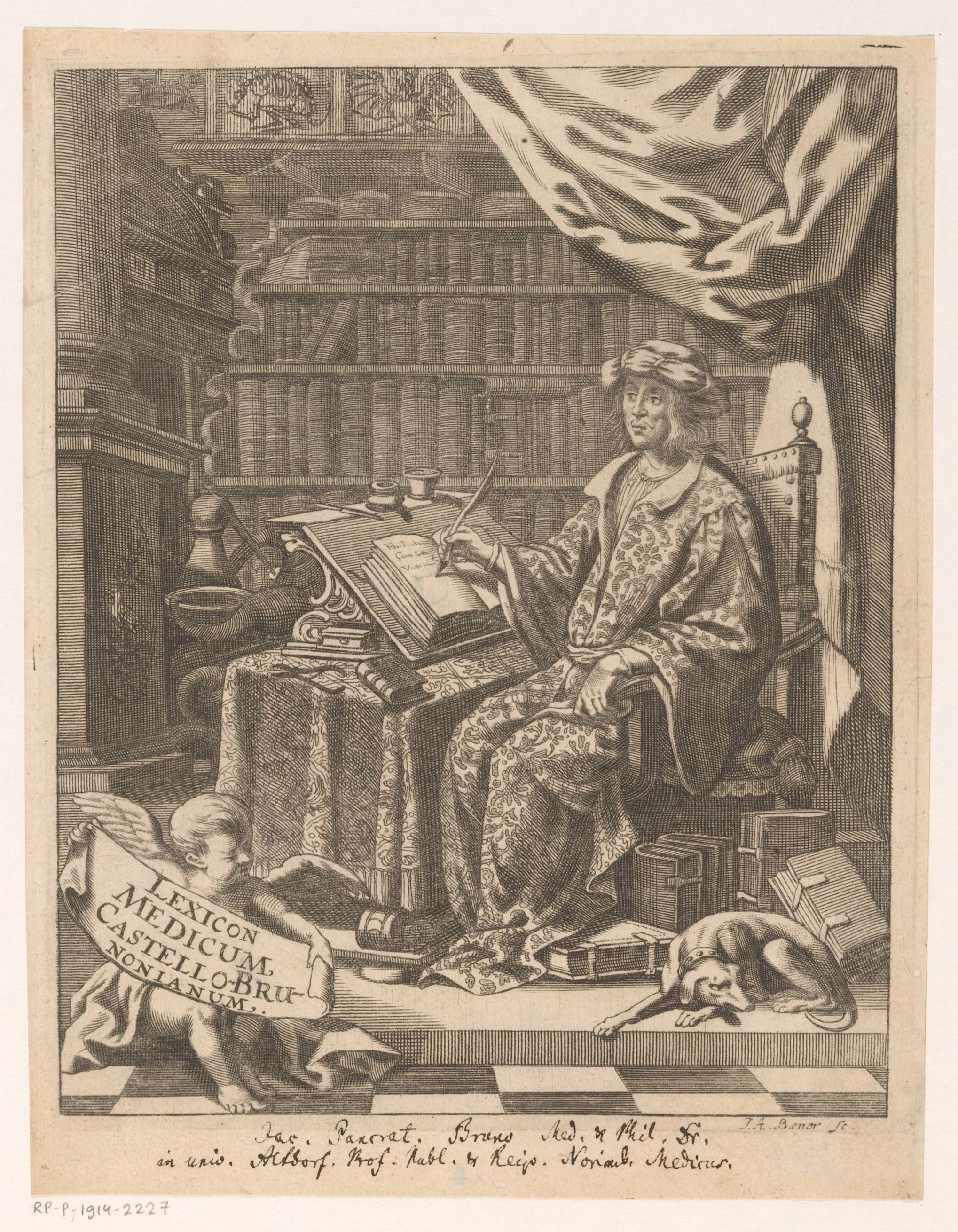 Portret van Jacob Pancratius Bruno in zijn studeerkamer