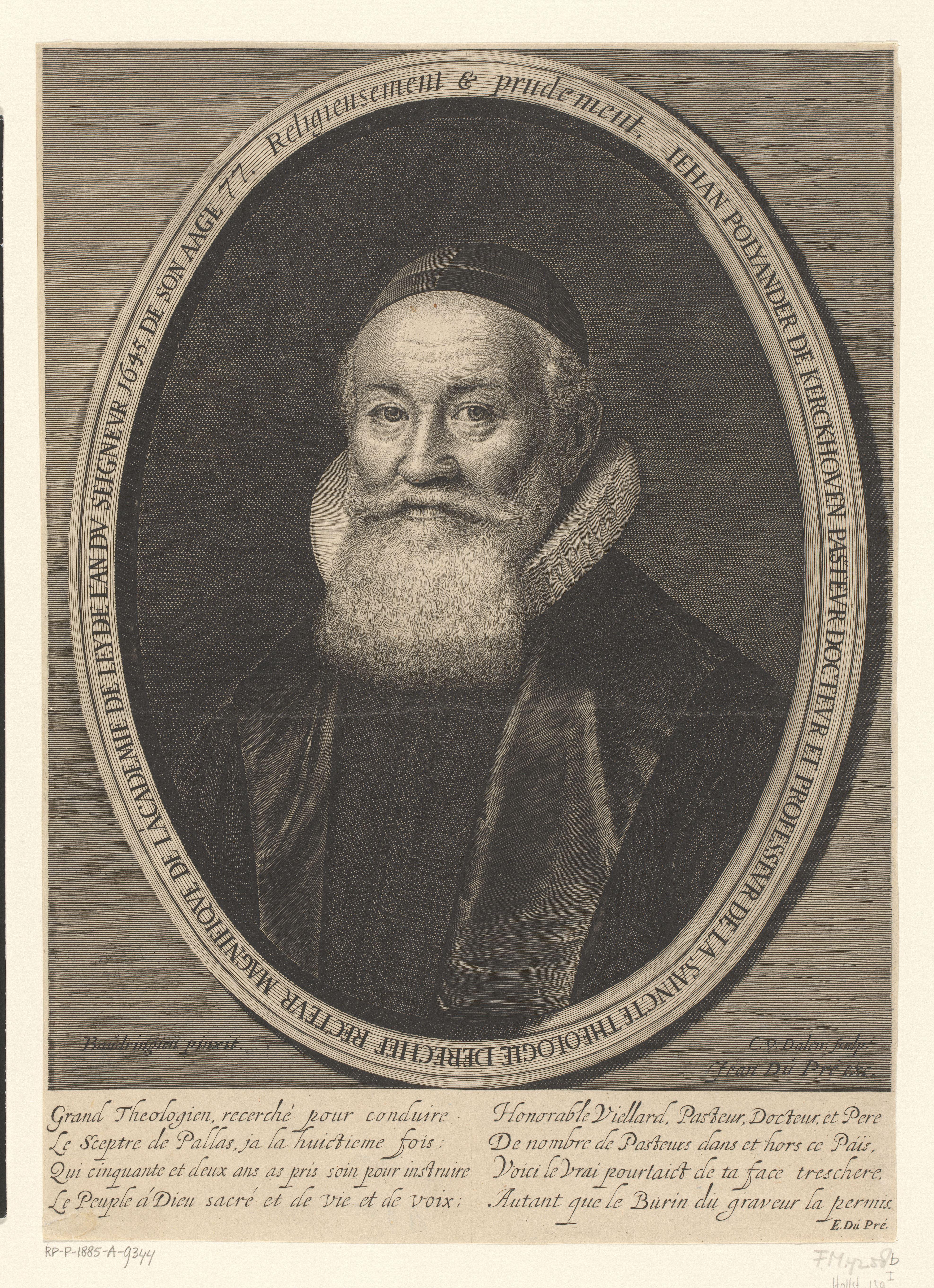 Portret van Johannes Polyander van Kerkhoven op 77-jarige leeftijd