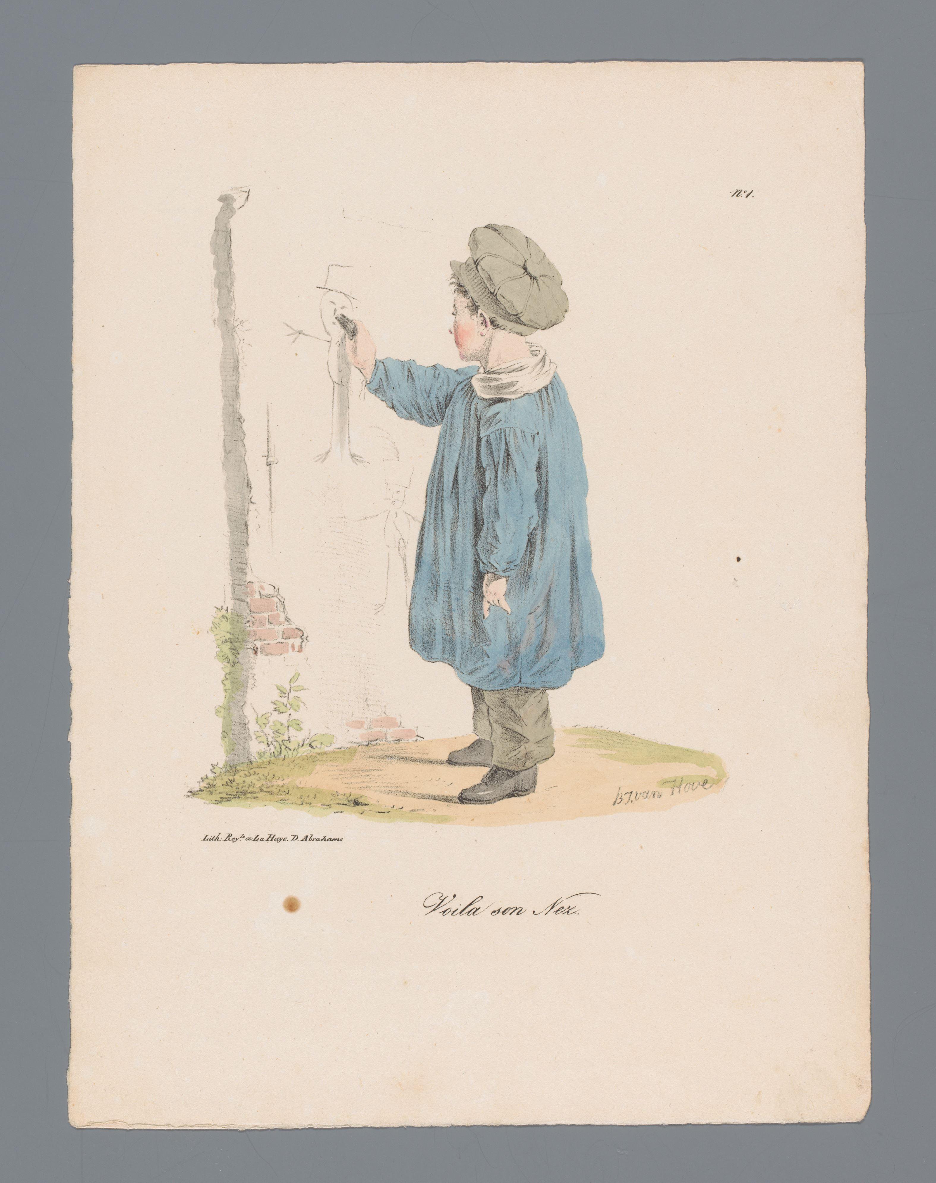 Jongen tekent op de muur