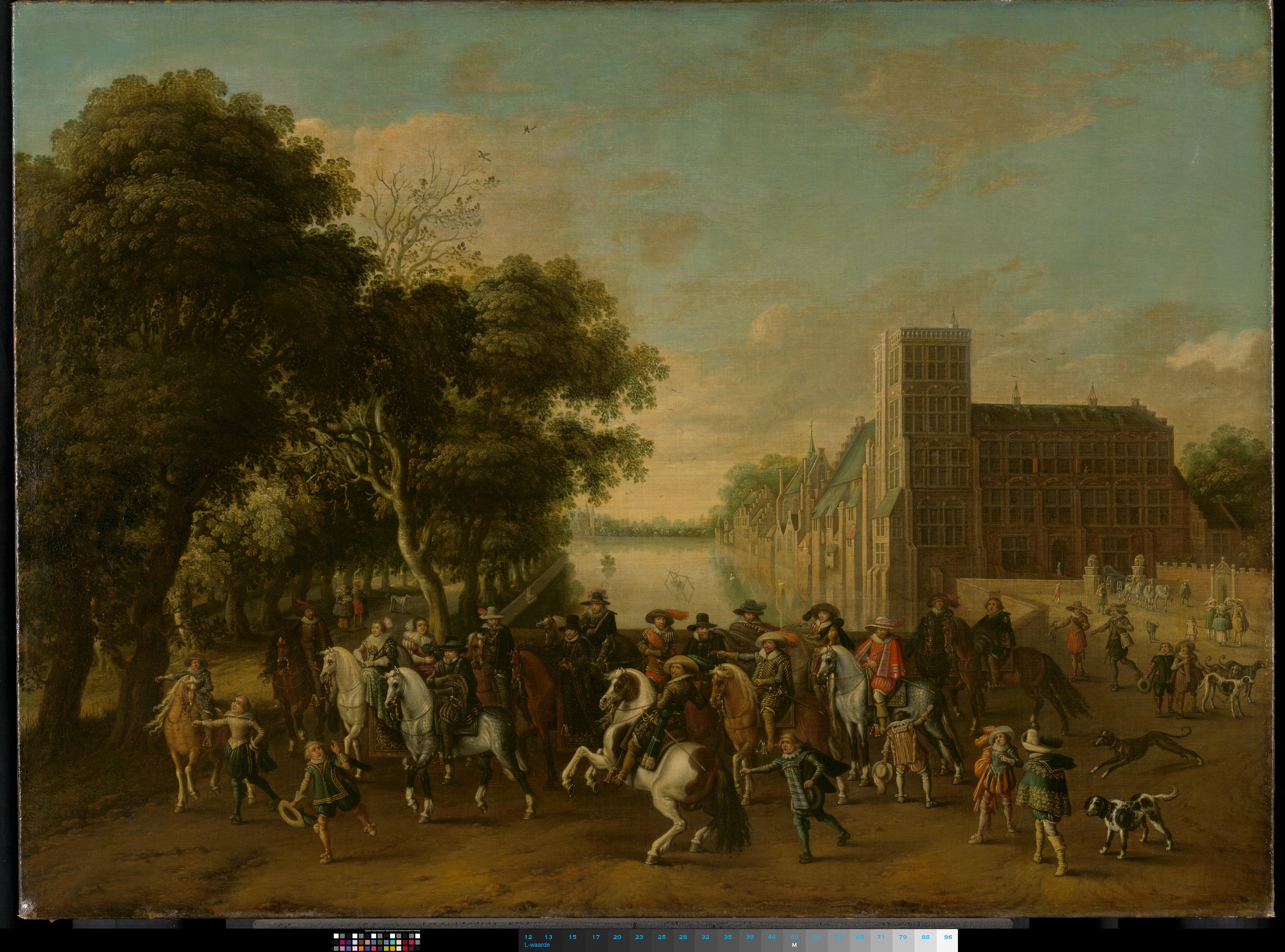 Prince Maurits, Accompanied by Prince Frederik Hendrik, Frederick V of Bohemia and his Wife Elizabeth Stuart, and Others, on the Buitenhof, The Hague