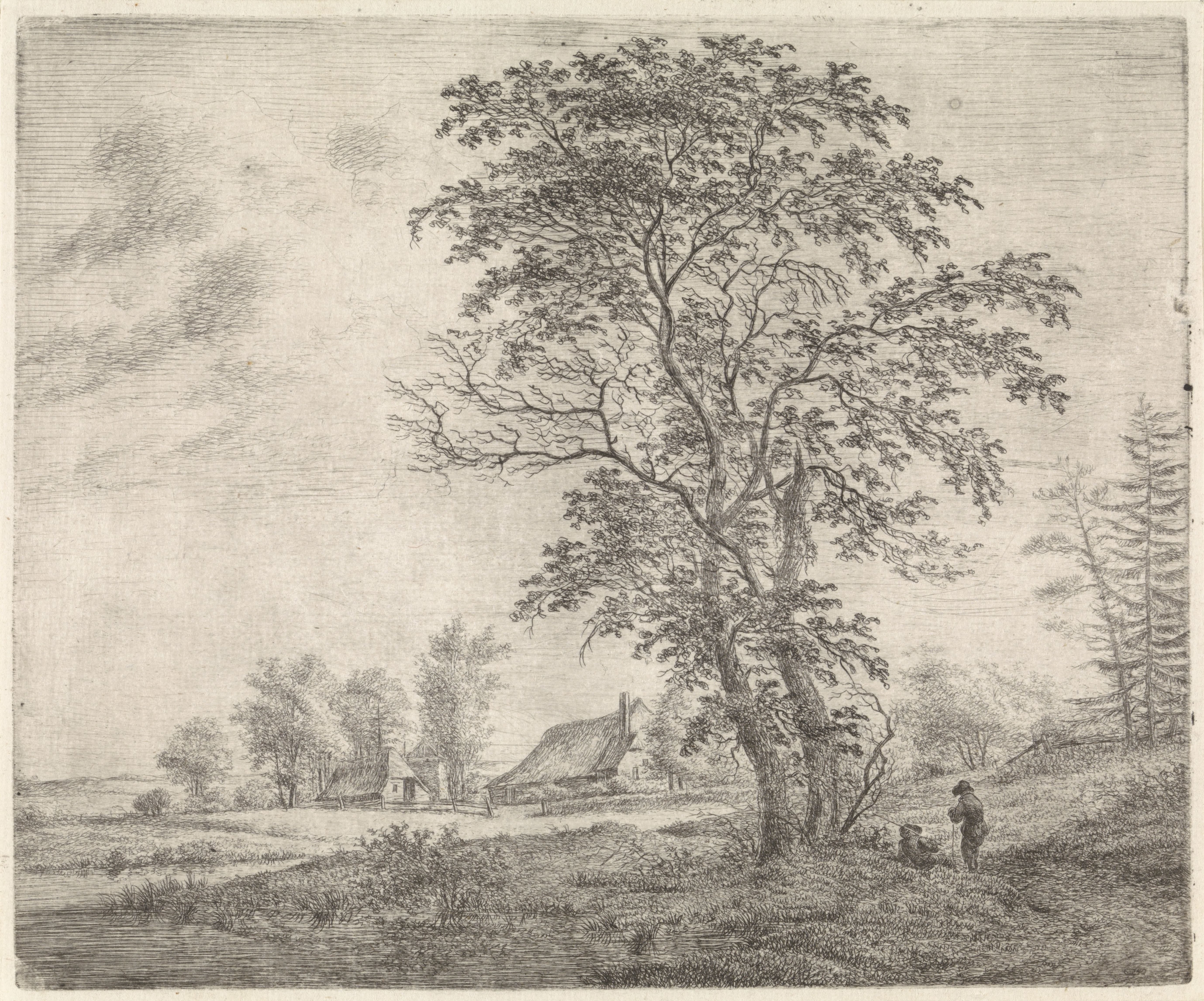 Landschap met boerderij en twee figuren