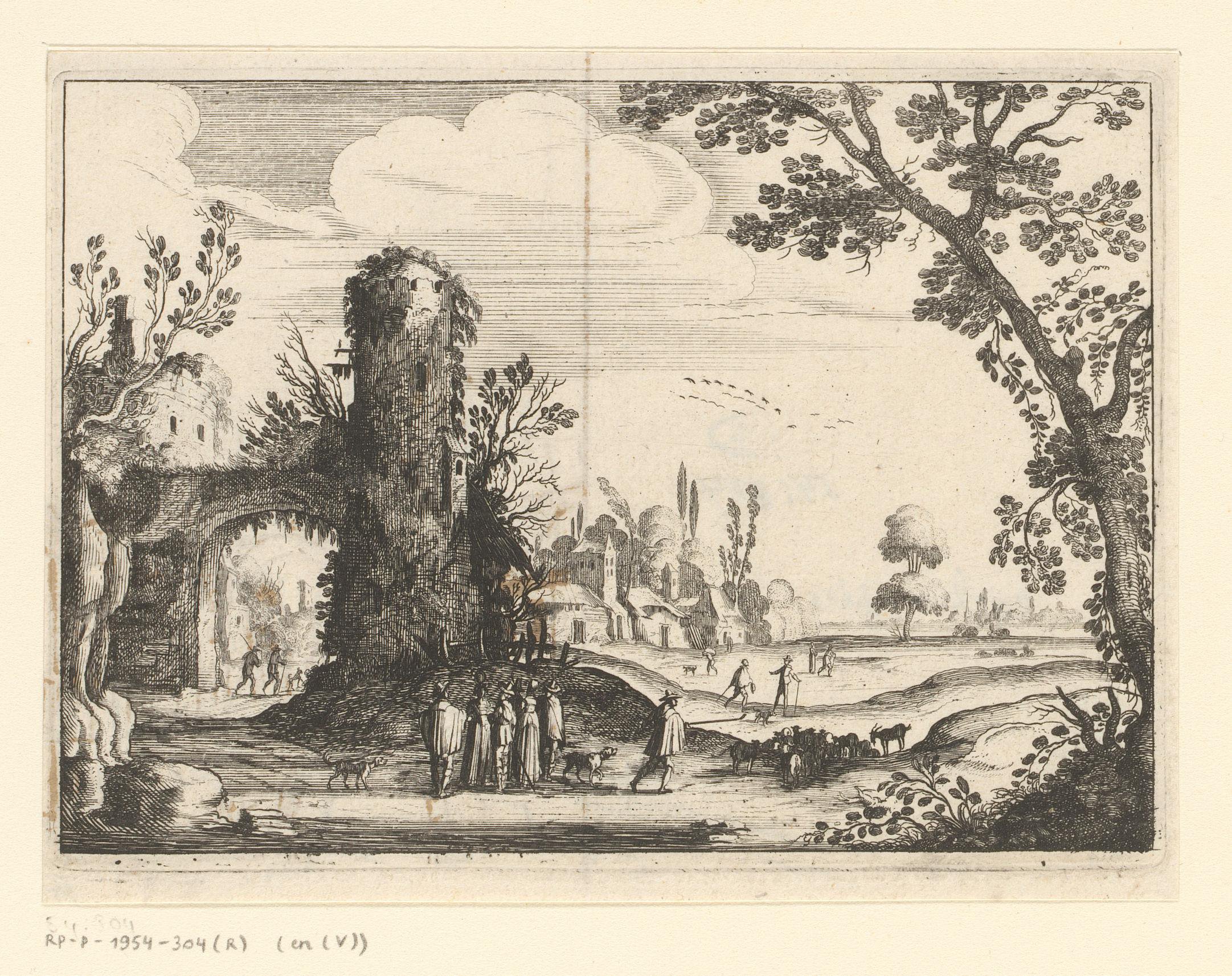 Landschap met ruïne en geitenhoeder