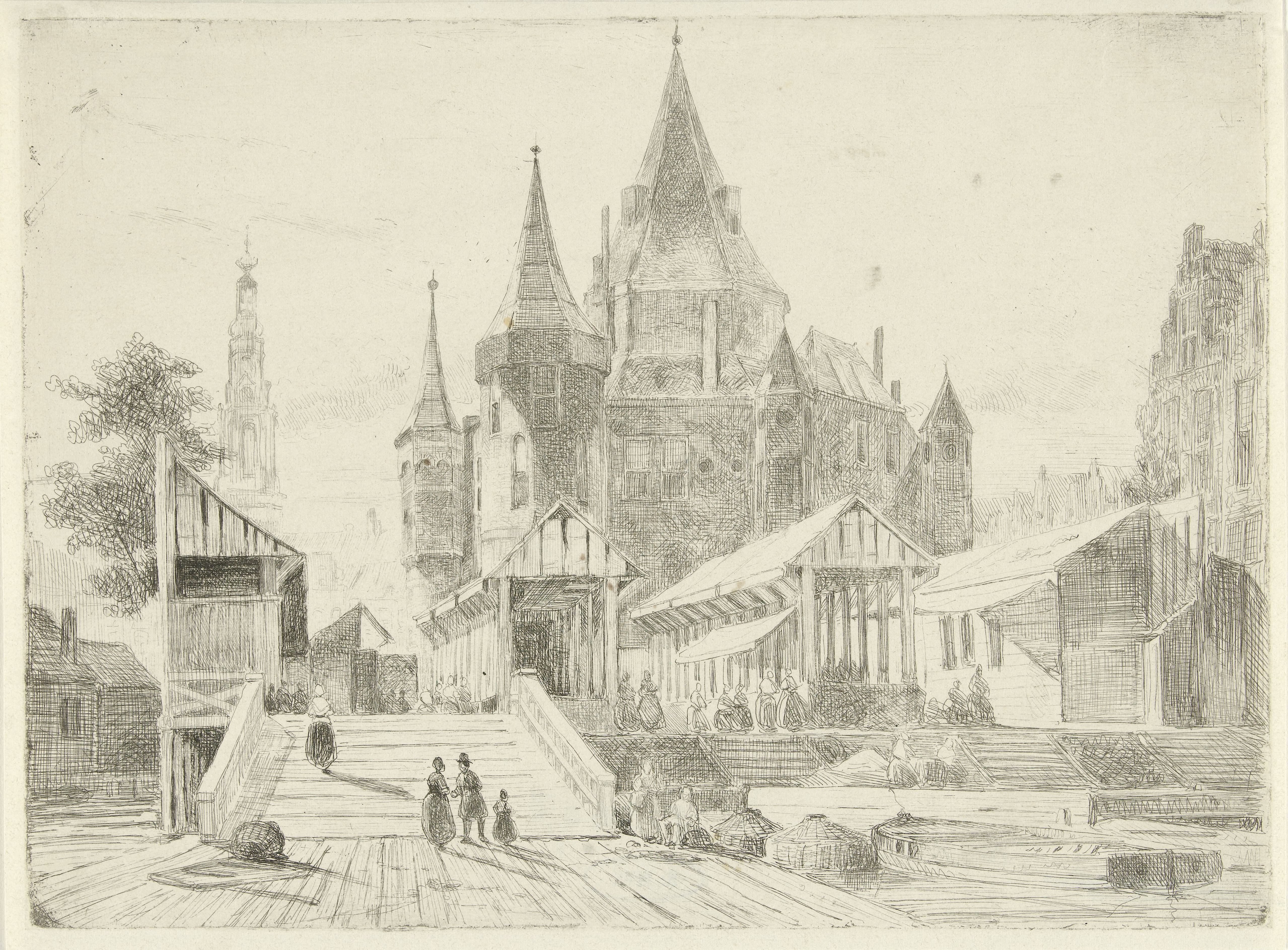 Gezicht op de Nieuwmarkt te Amsterdam