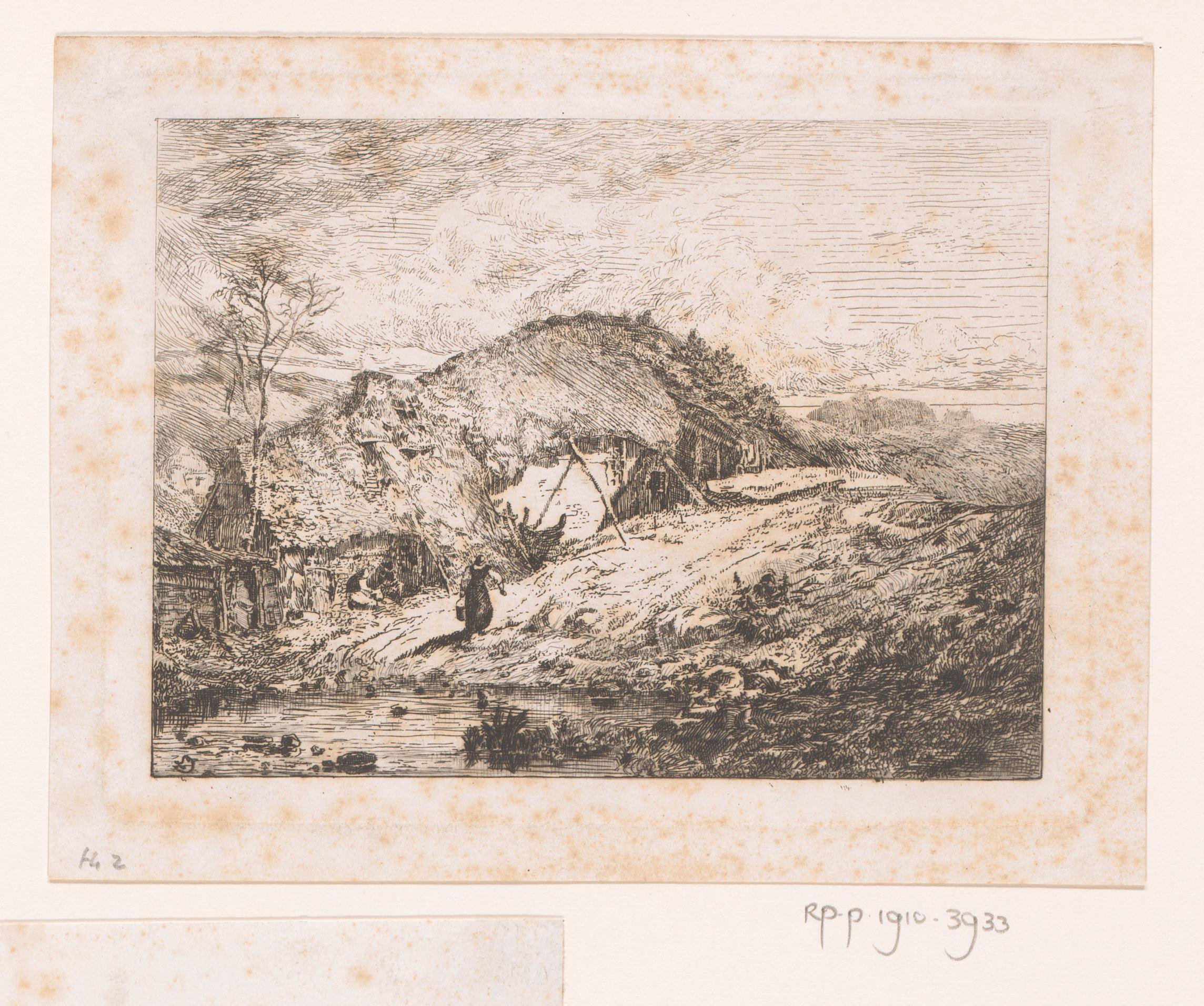 Rietgedekte boerderij in een landschap