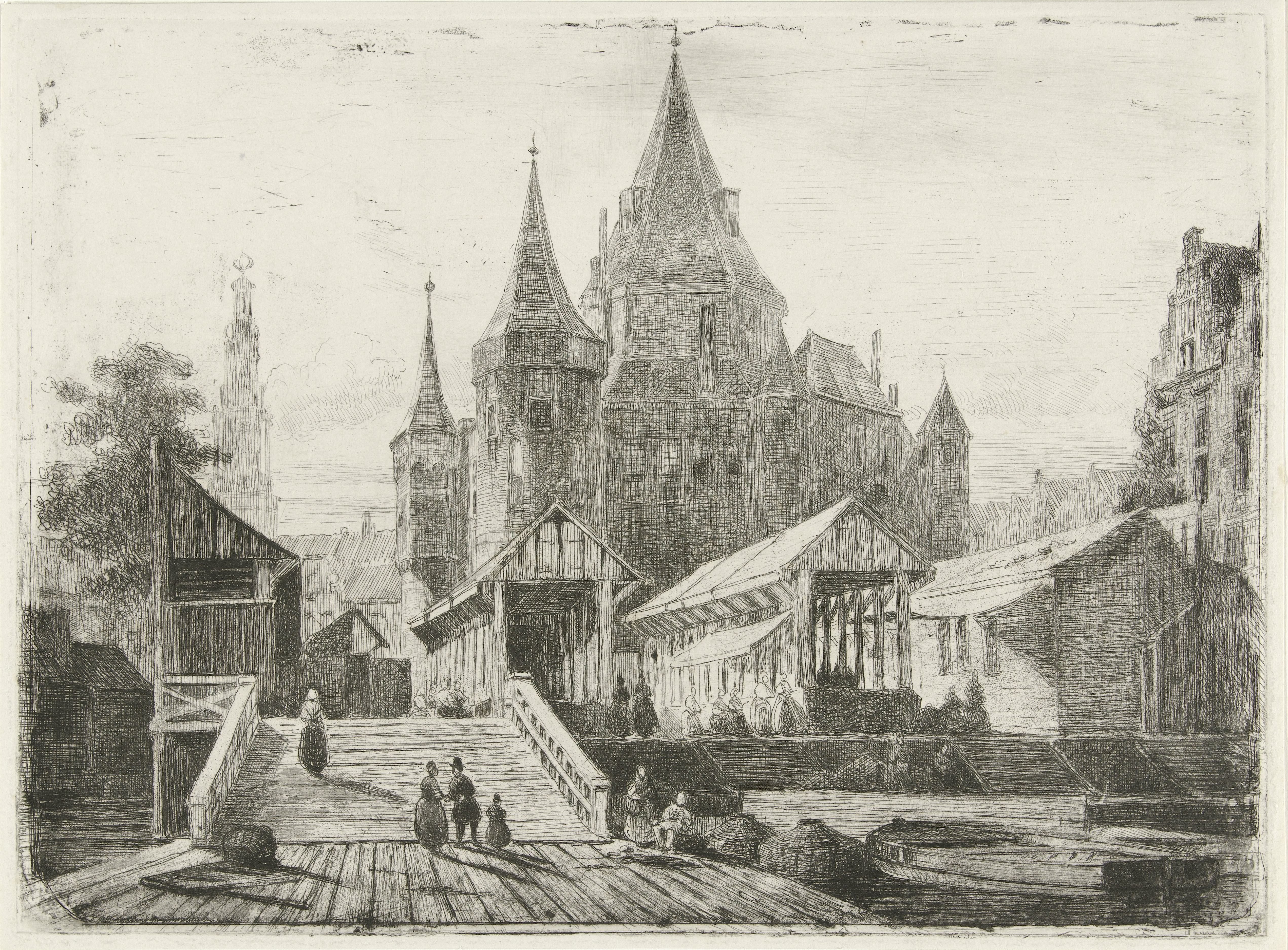 Gezicht op de Nieuwmarkt te Amsterdam