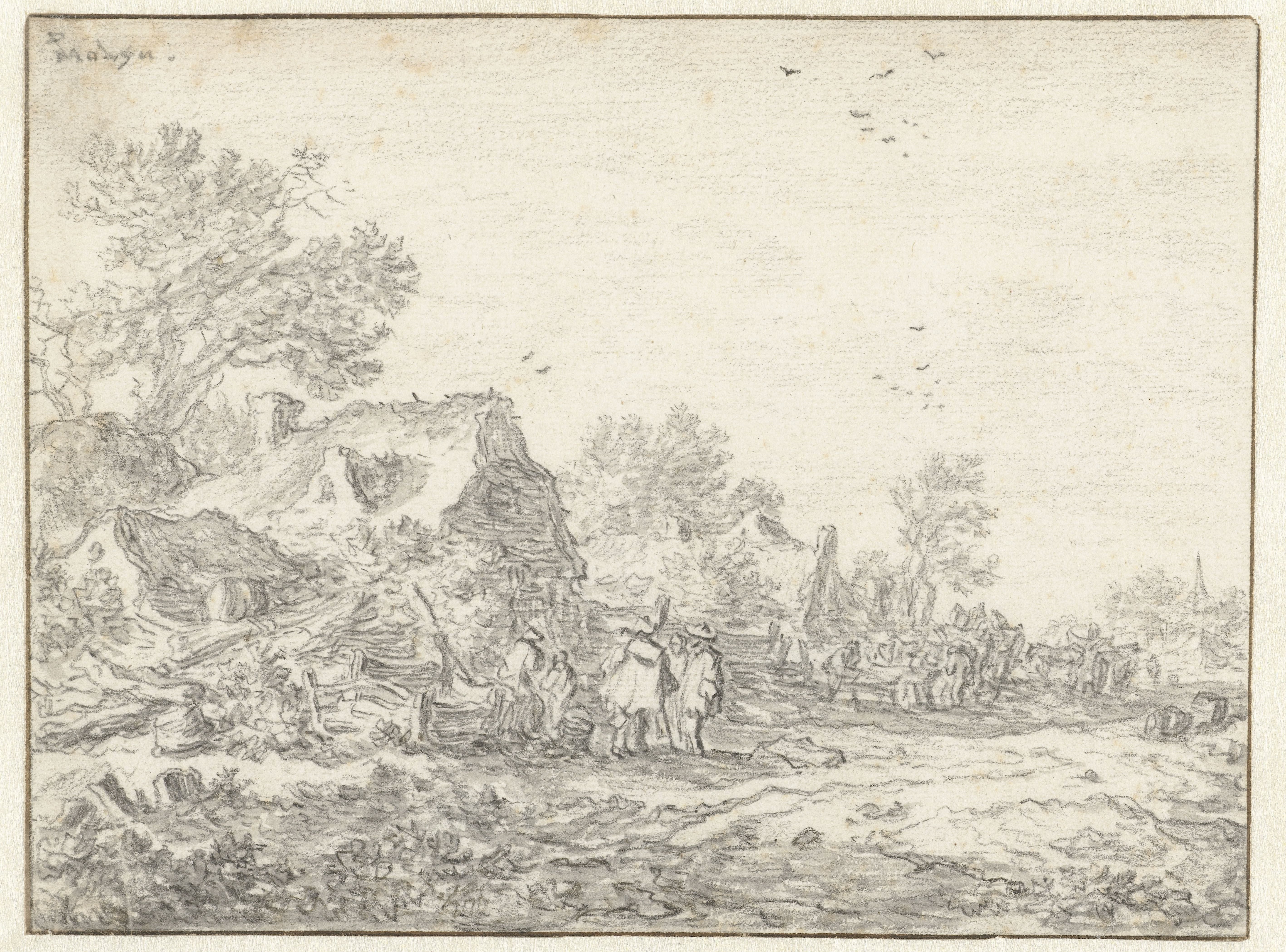 Hutten langs een weg